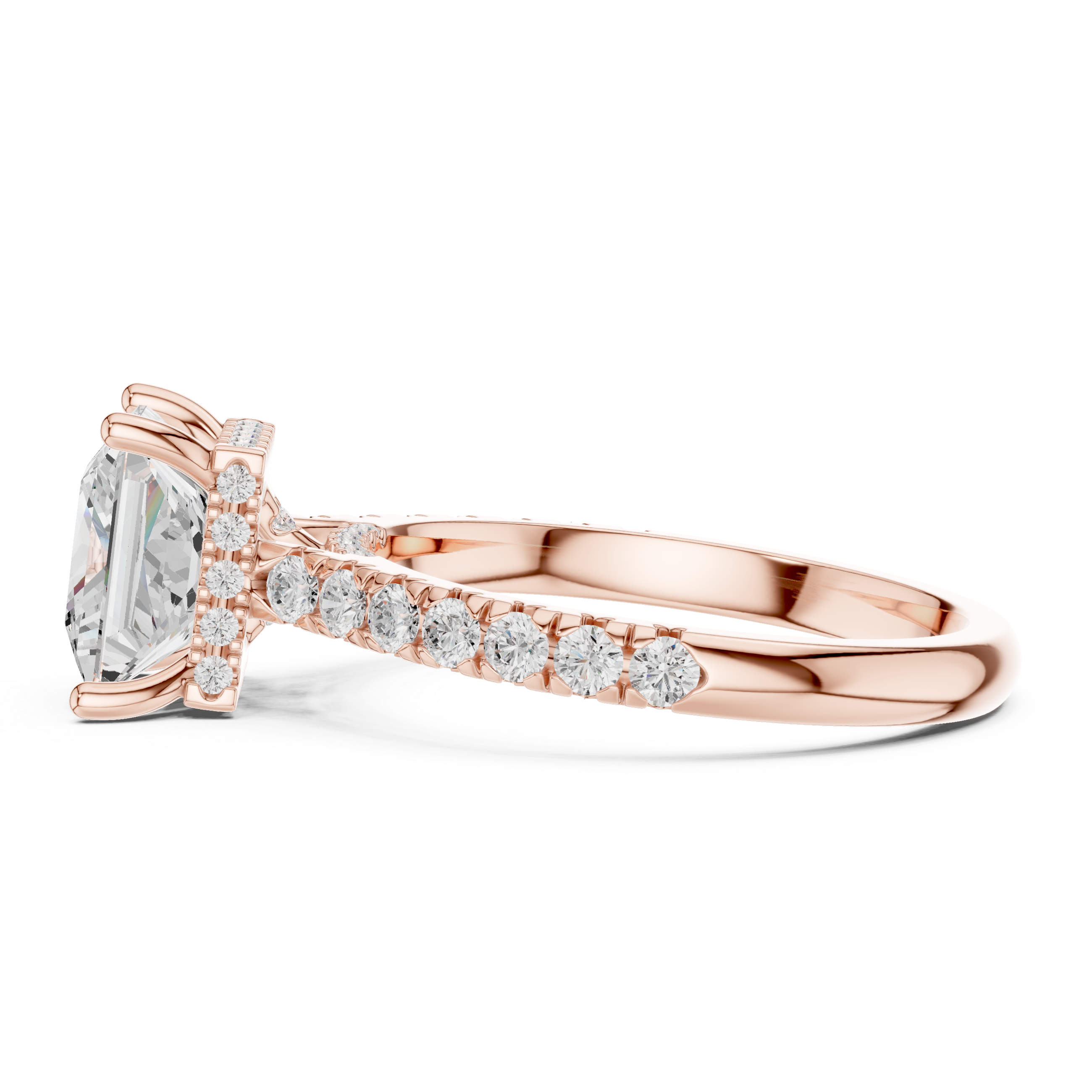 Princess Cut Solitaire Engagement Ring with Split Shank Pavé Diamond Band