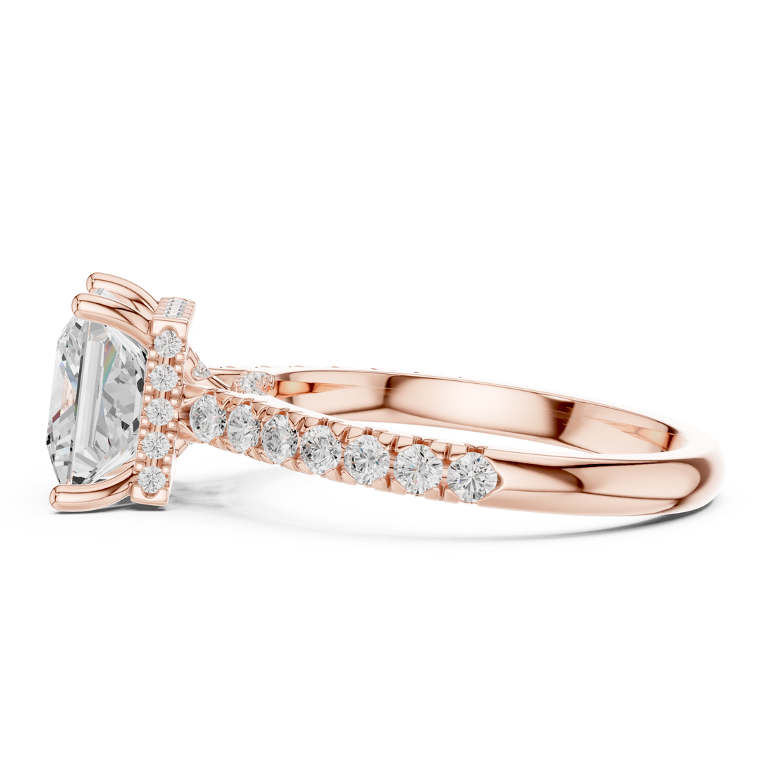 Princess Cut Solitaire Engagement Ring with Split Shank Pavé Diamond Band