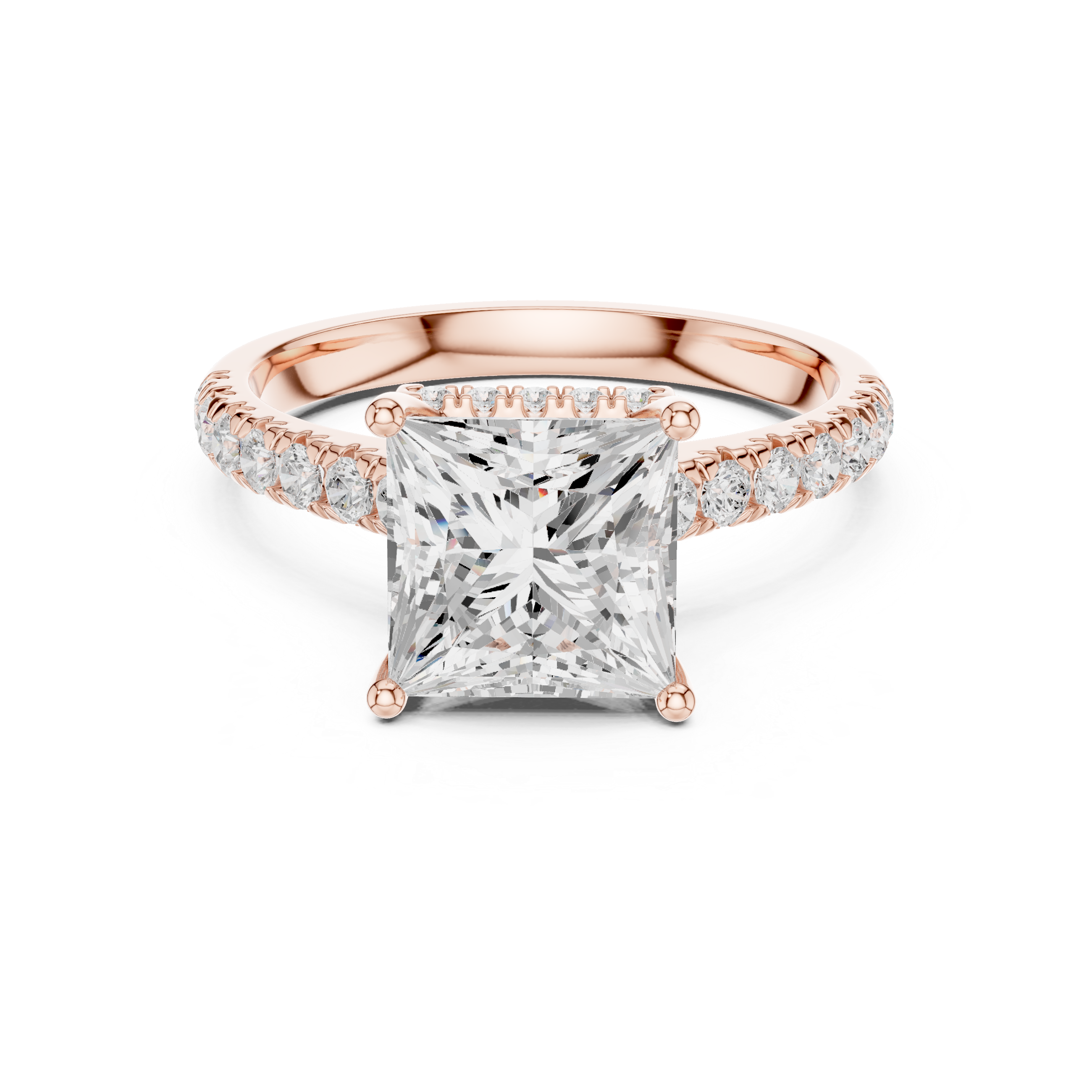 Princess Cut Solitaire Engagement Ring with Split Shank Pavé Diamond Band
