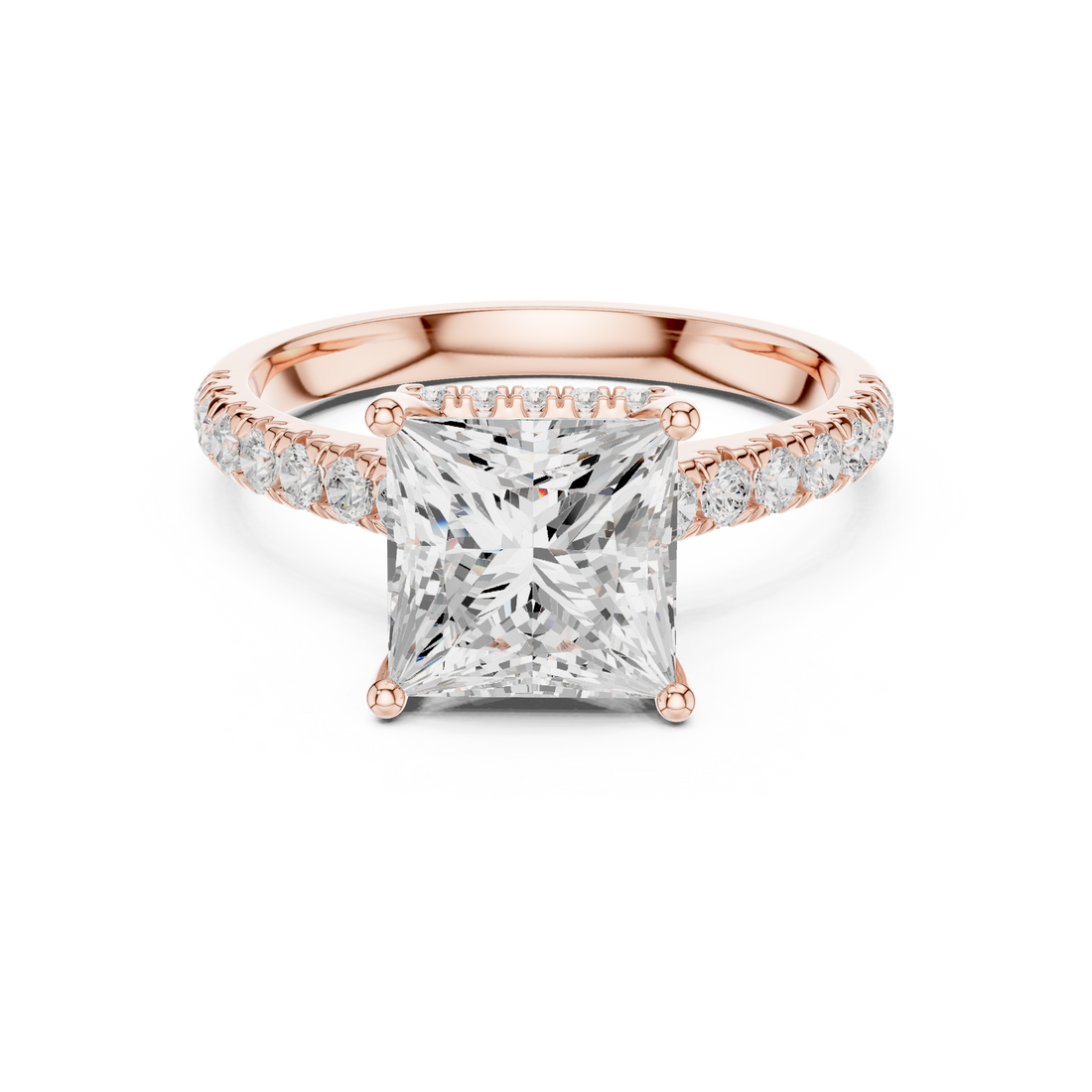 Princess Cut Solitaire Engagement Ring with Split Shank Pavé Diamond Band
