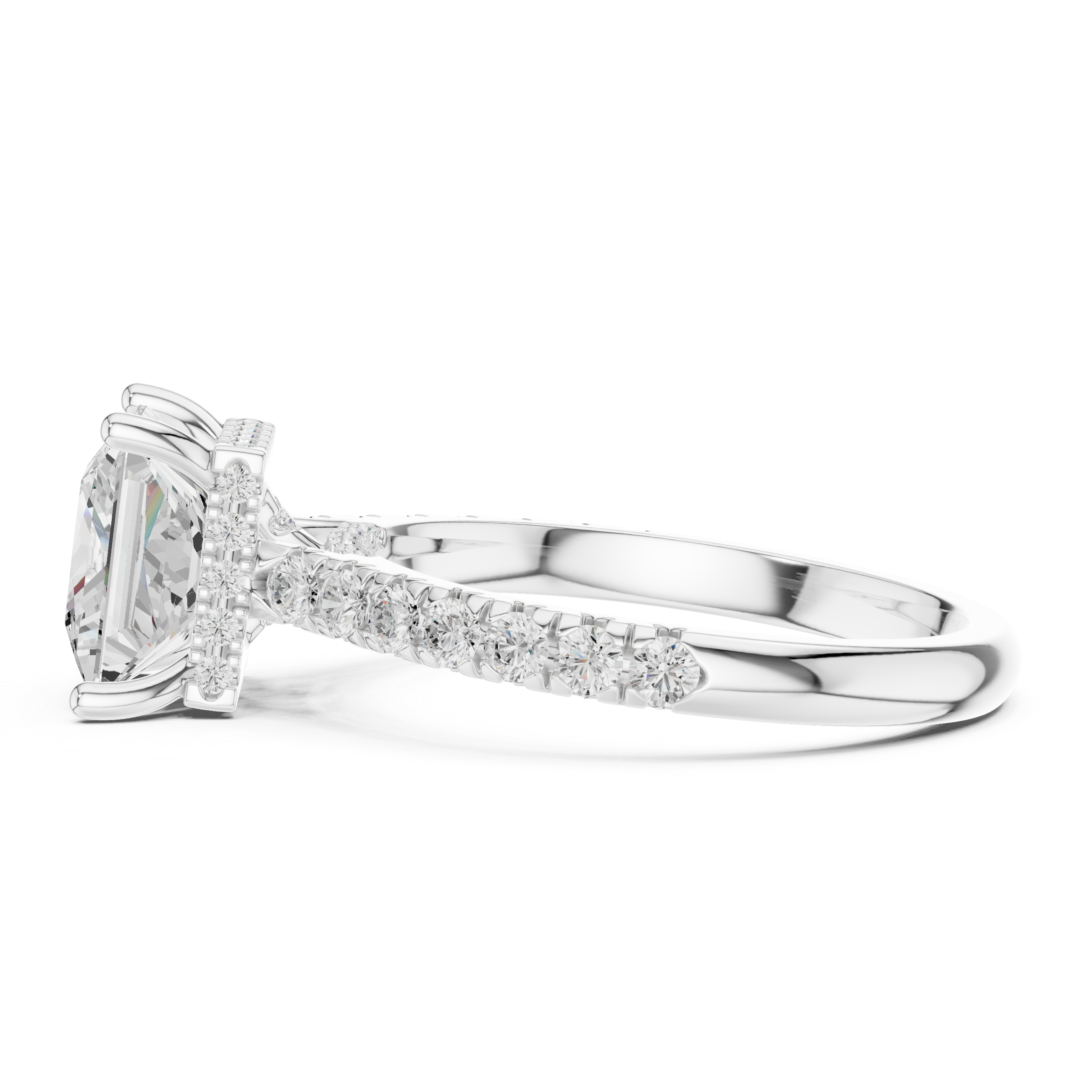 Princess Cut Solitaire Engagement Ring with Split Shank Pavé Diamond Band