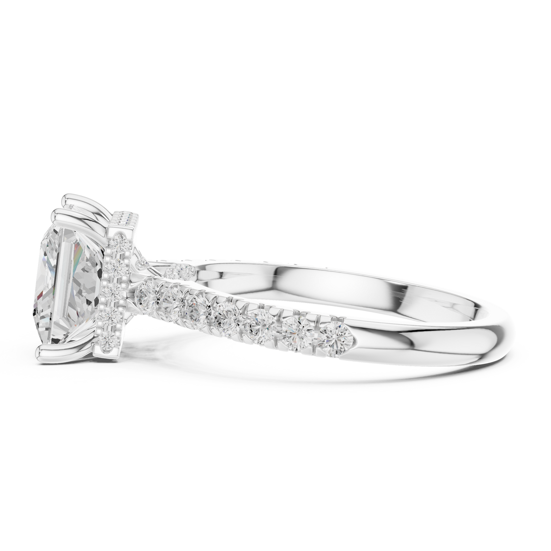 Princess Cut Solitaire Engagement Ring with Split Shank Pavé Diamond Band