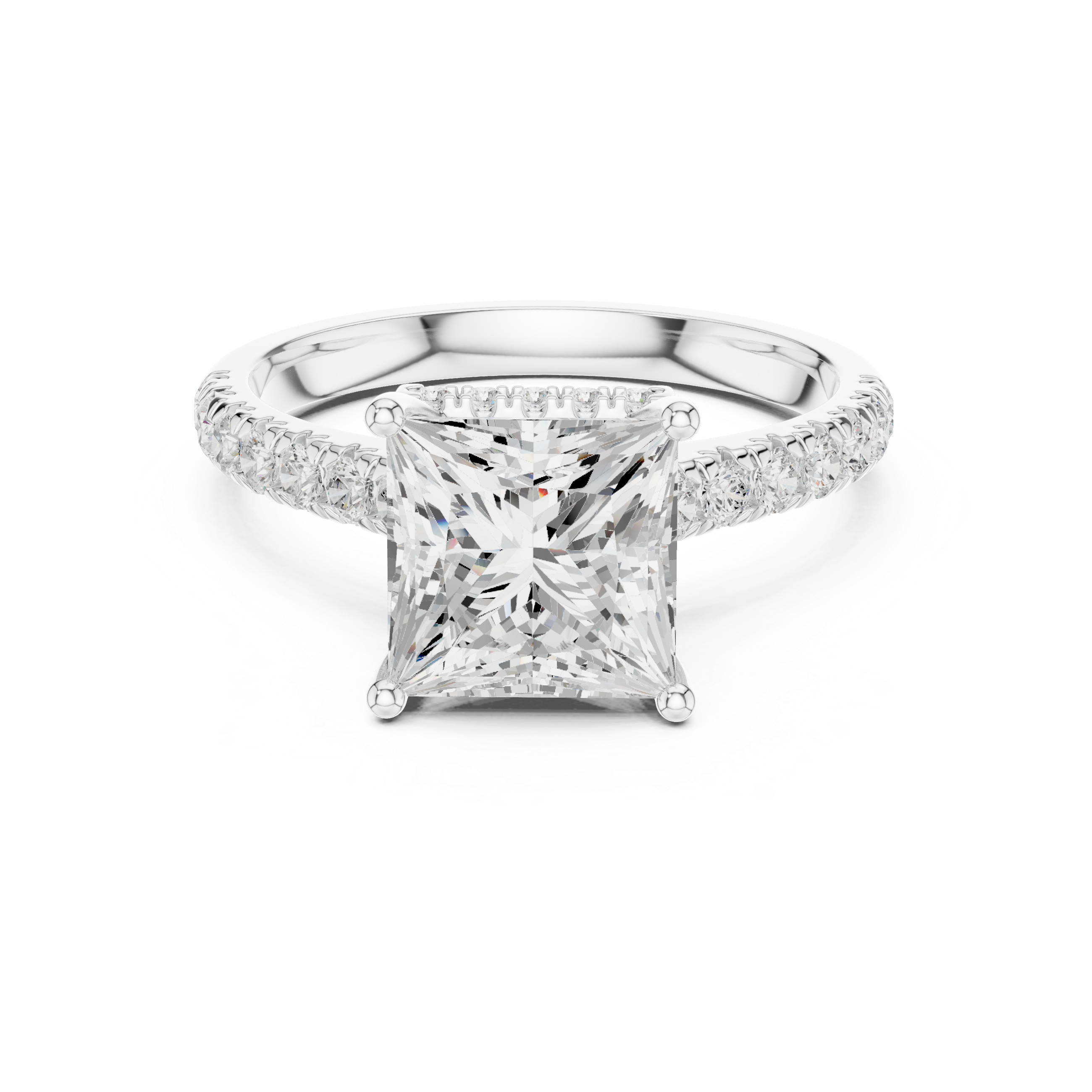 Princess Cut Solitaire Engagement Ring with Split Shank Pavé Diamond Band