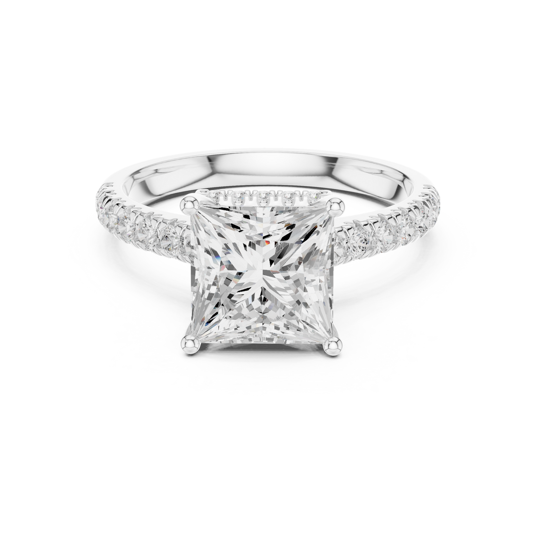 Princess Cut Solitaire Engagement Ring with Split Shank Pavé Diamond Band