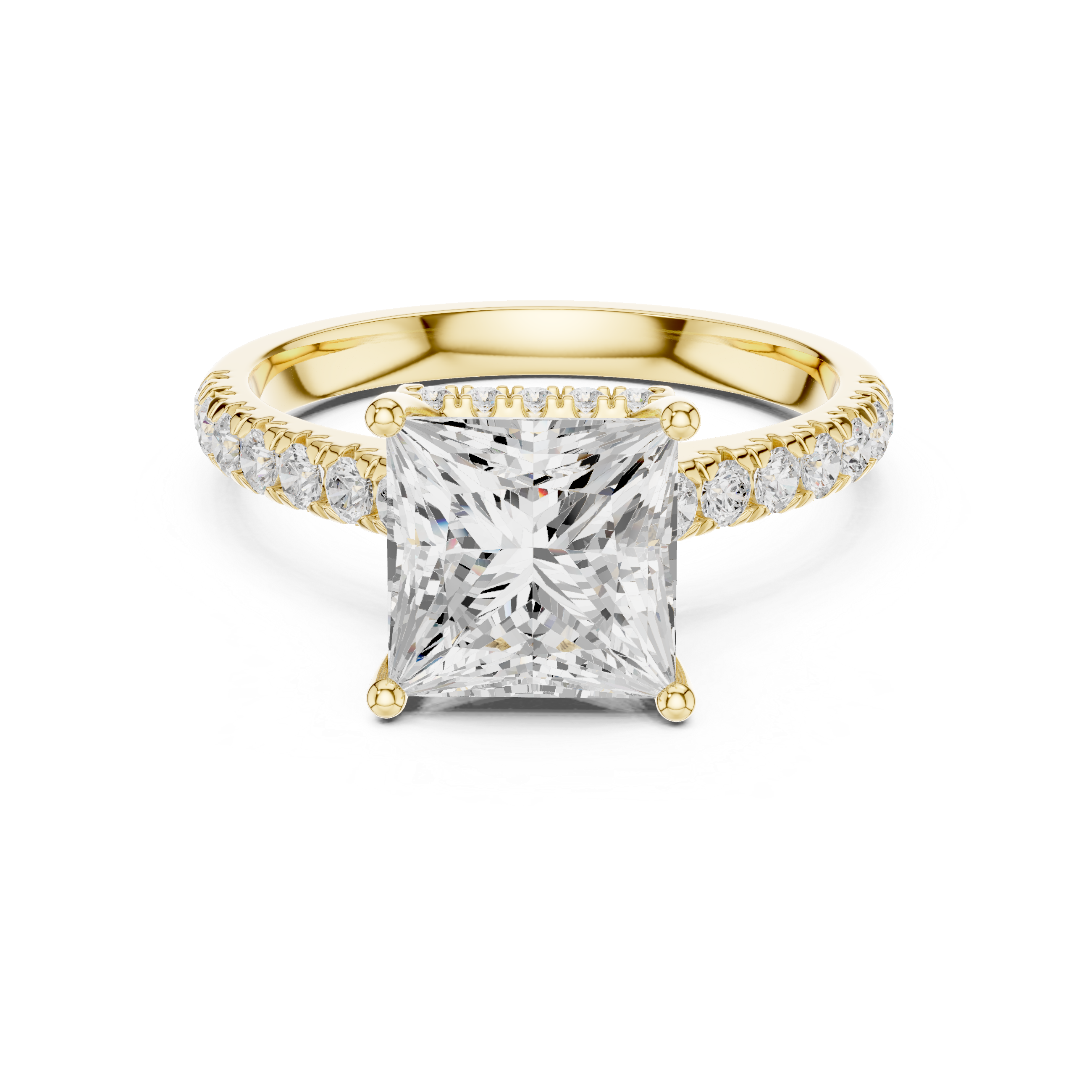 Princess Cut Solitaire Engagement Ring with Split Shank Pavé Diamond Band