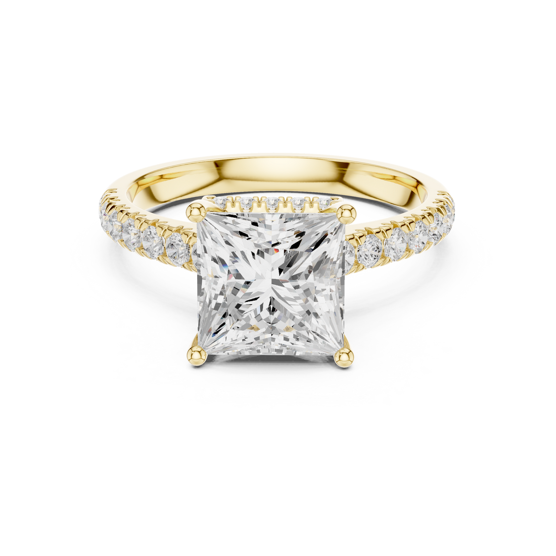 Princess Cut Solitaire Engagement Ring with Split Shank Pavé Diamond Band