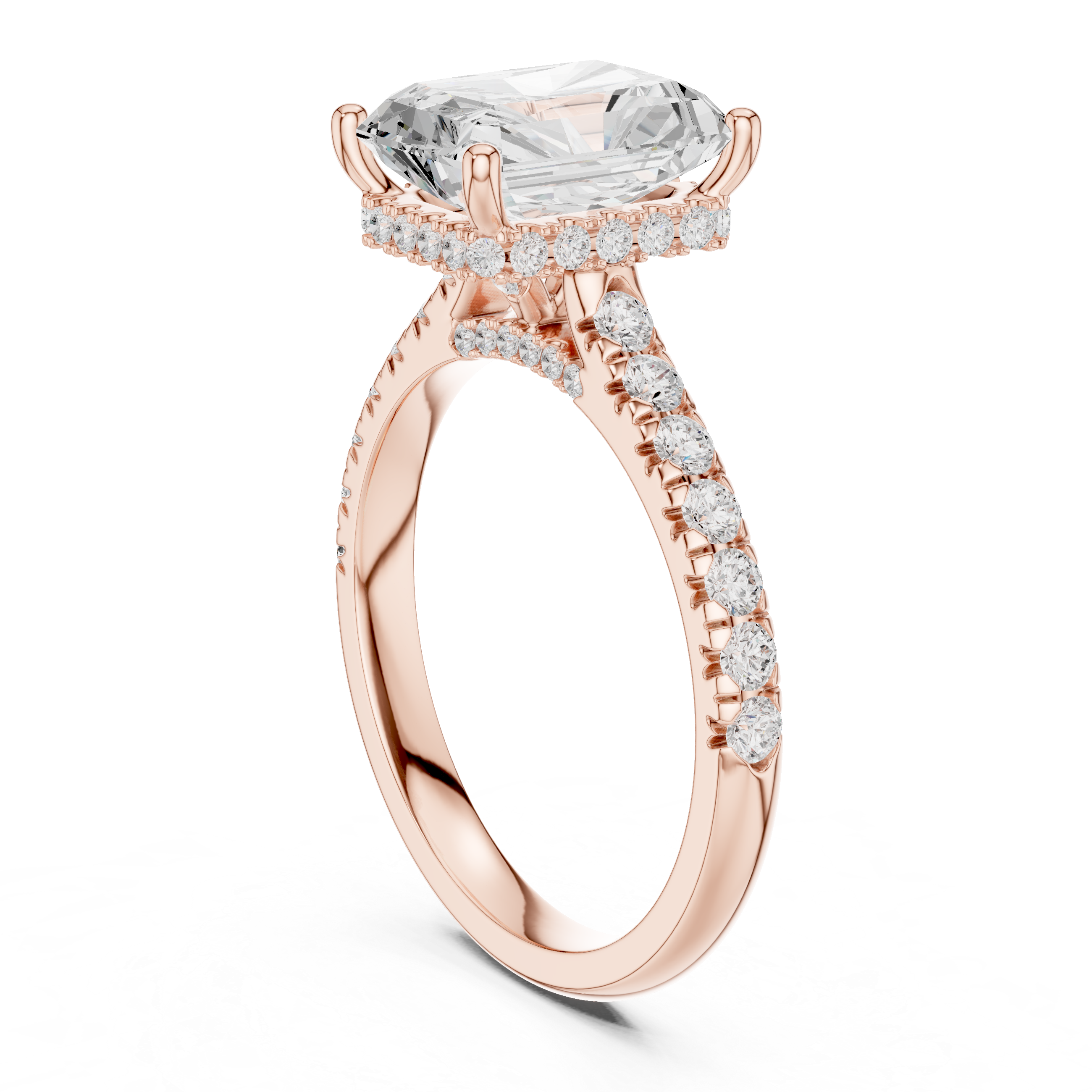Radiant Cut Solitaire Engagement Ring with Split Shank Pavé Diamond Band