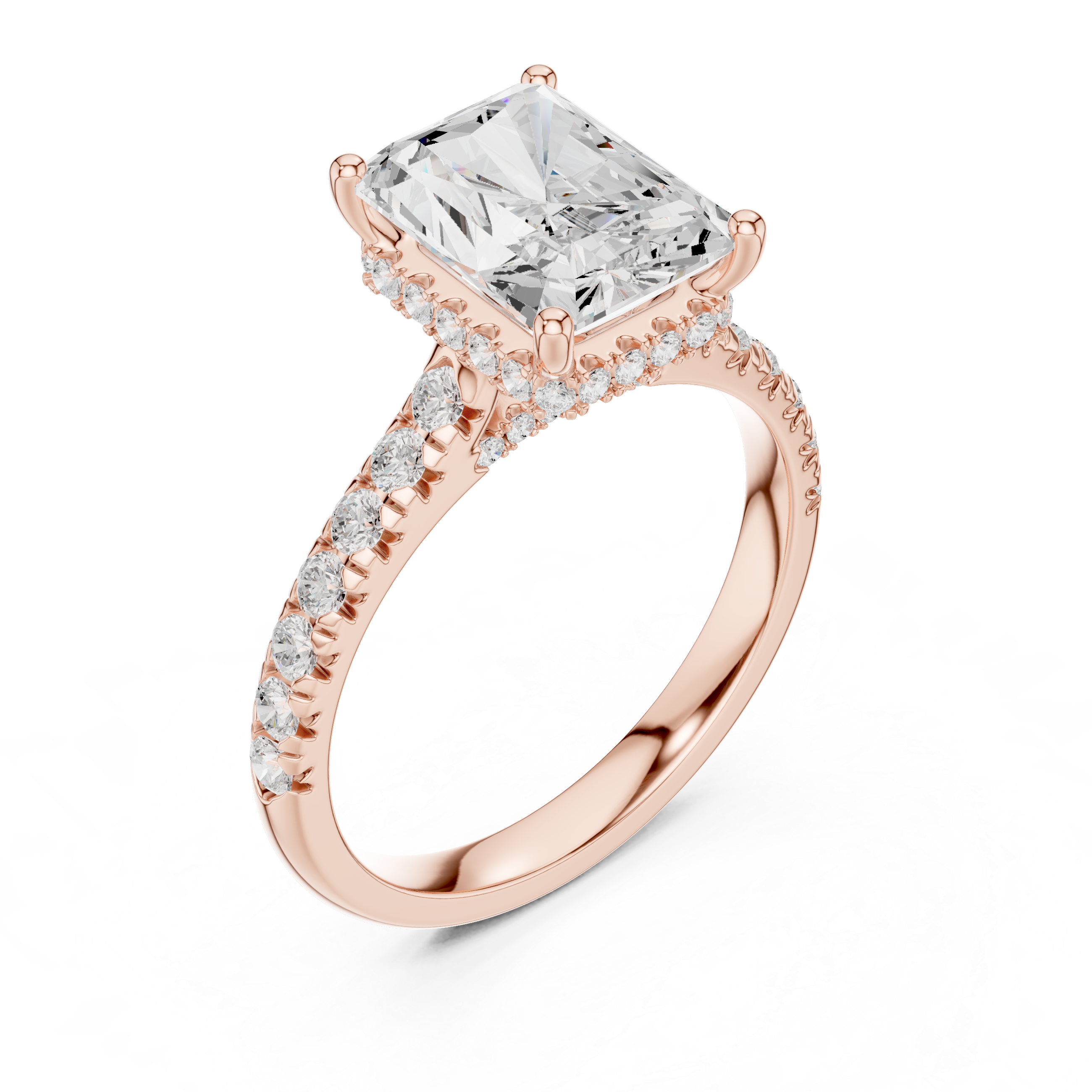 Radiant Cut Solitaire Engagement Ring with Split Shank Pavé Diamond Band