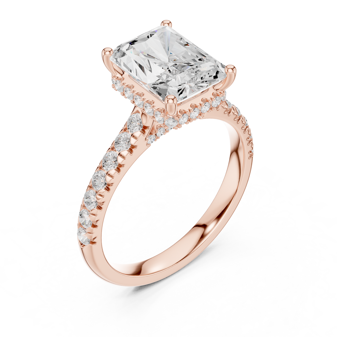 Radiant Cut Solitaire Engagement Ring with Split Shank Pavé Diamond Band
