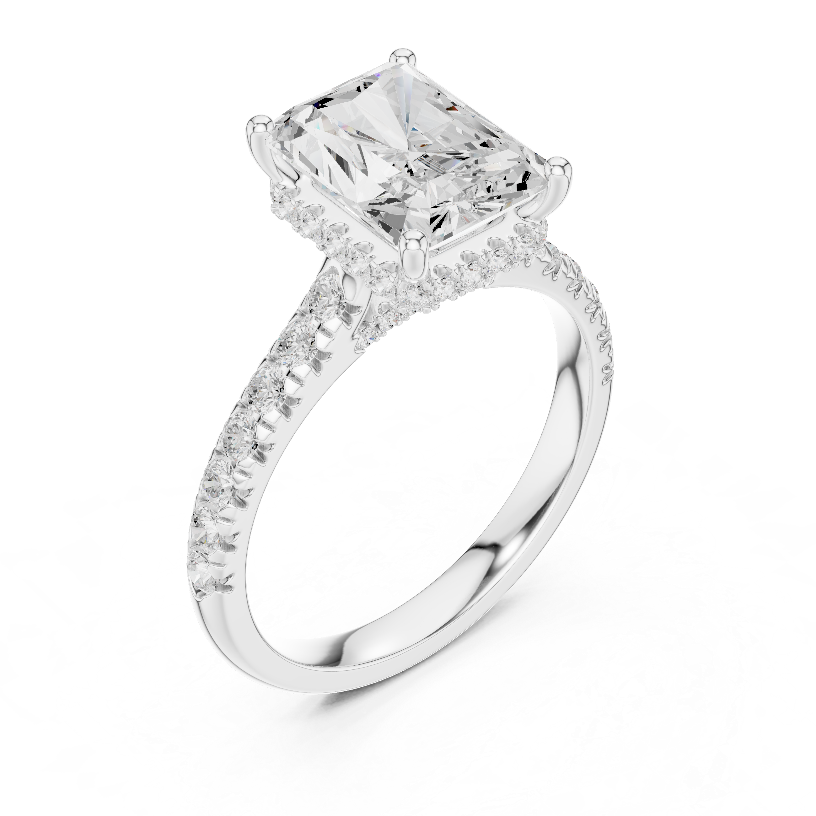 Radiant Cut Solitaire Engagement Ring with Split Shank Pavé Diamond Band