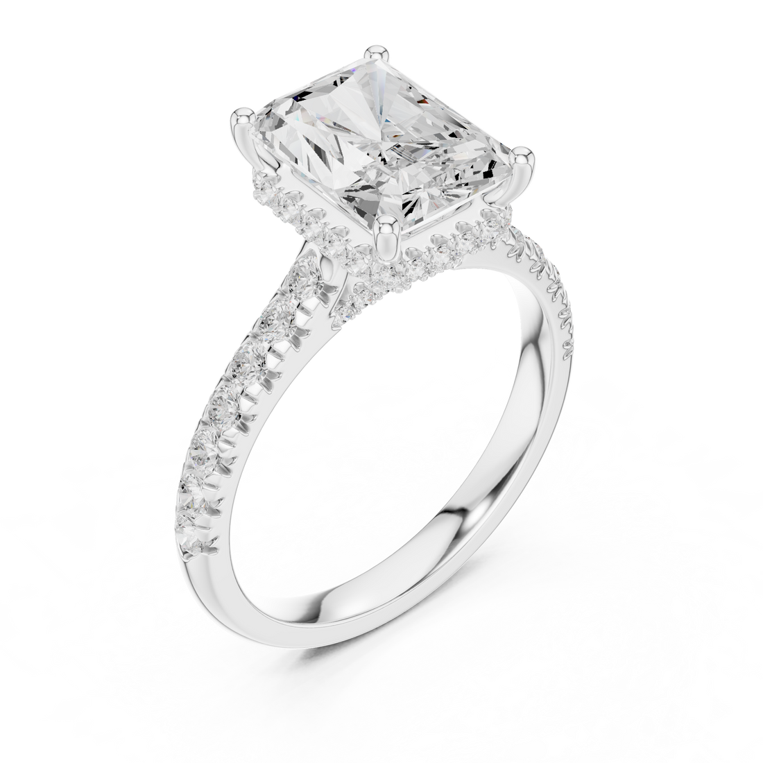 Radiant Cut Solitaire Engagement Ring with Split Shank Pavé Diamond Band