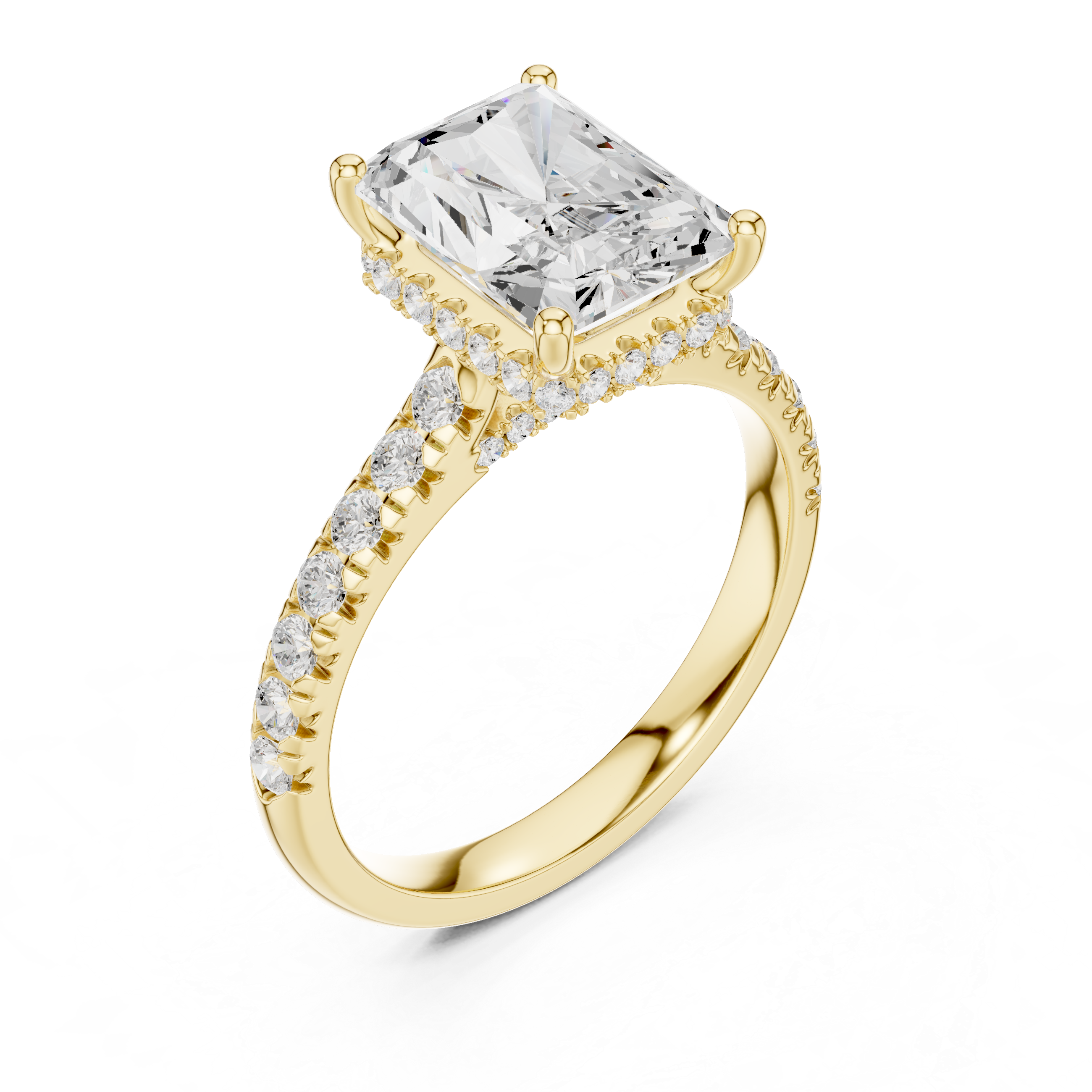 Radiant Cut Solitaire Engagement Ring with Split Shank Pavé Diamond Band