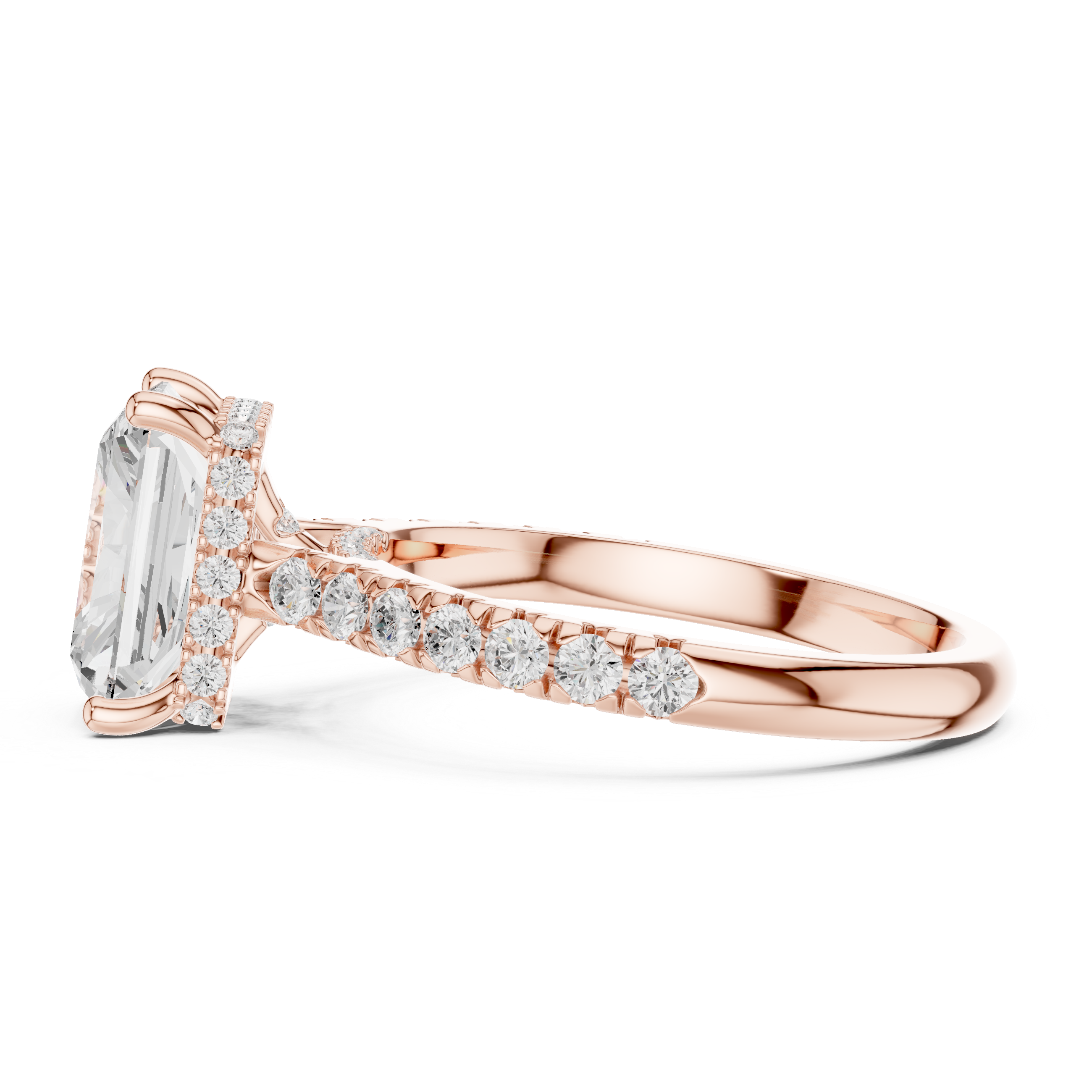 Radiant Cut Solitaire Engagement Ring with Split Shank Pavé Diamond Band