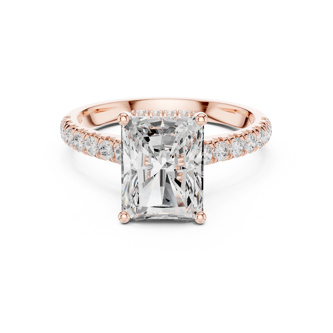 Radiant Cut Solitaire Engagement Ring with Split Shank Pavé Diamond Band