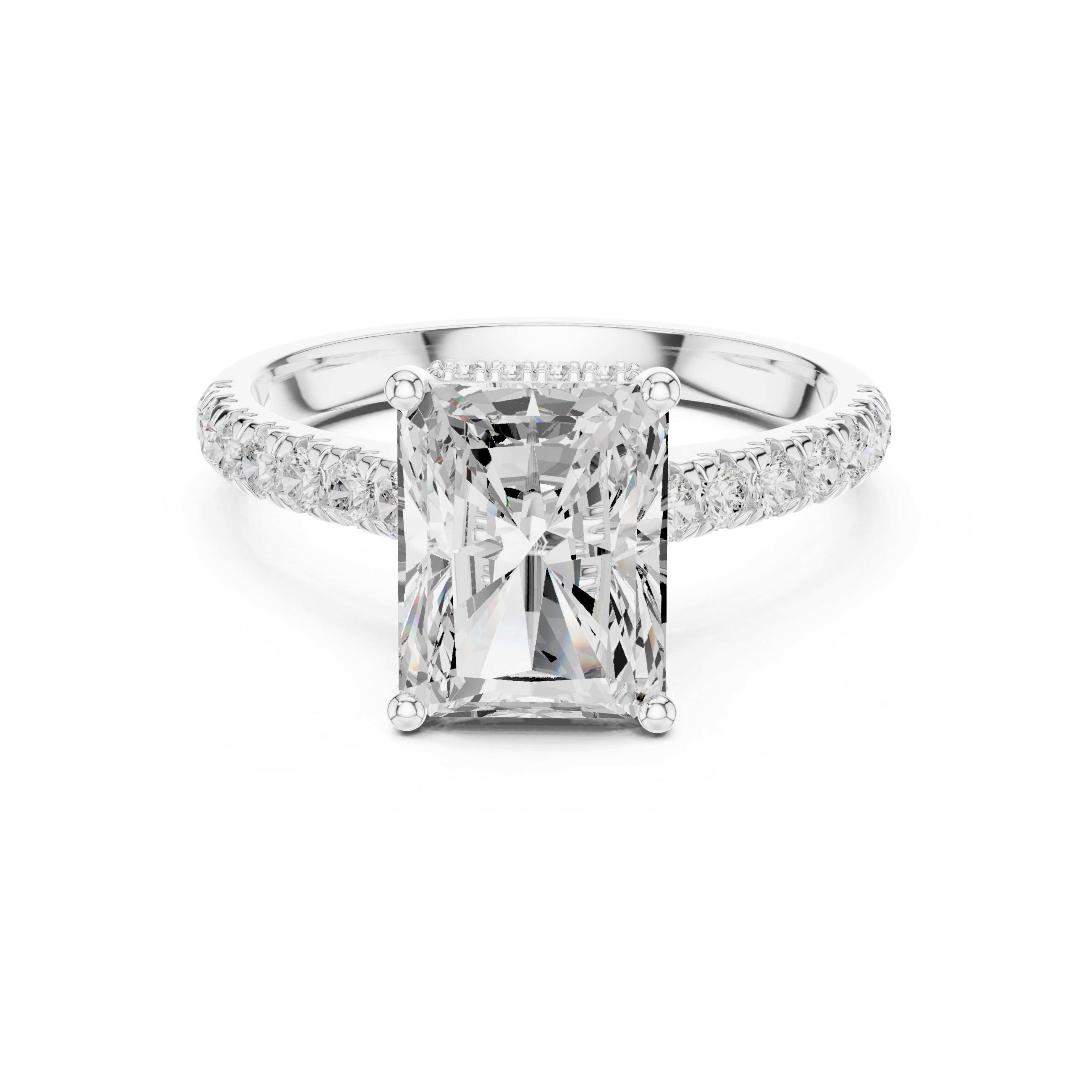 Radiant Cut Solitaire Engagement Ring with Split Shank Pavé Diamond Band