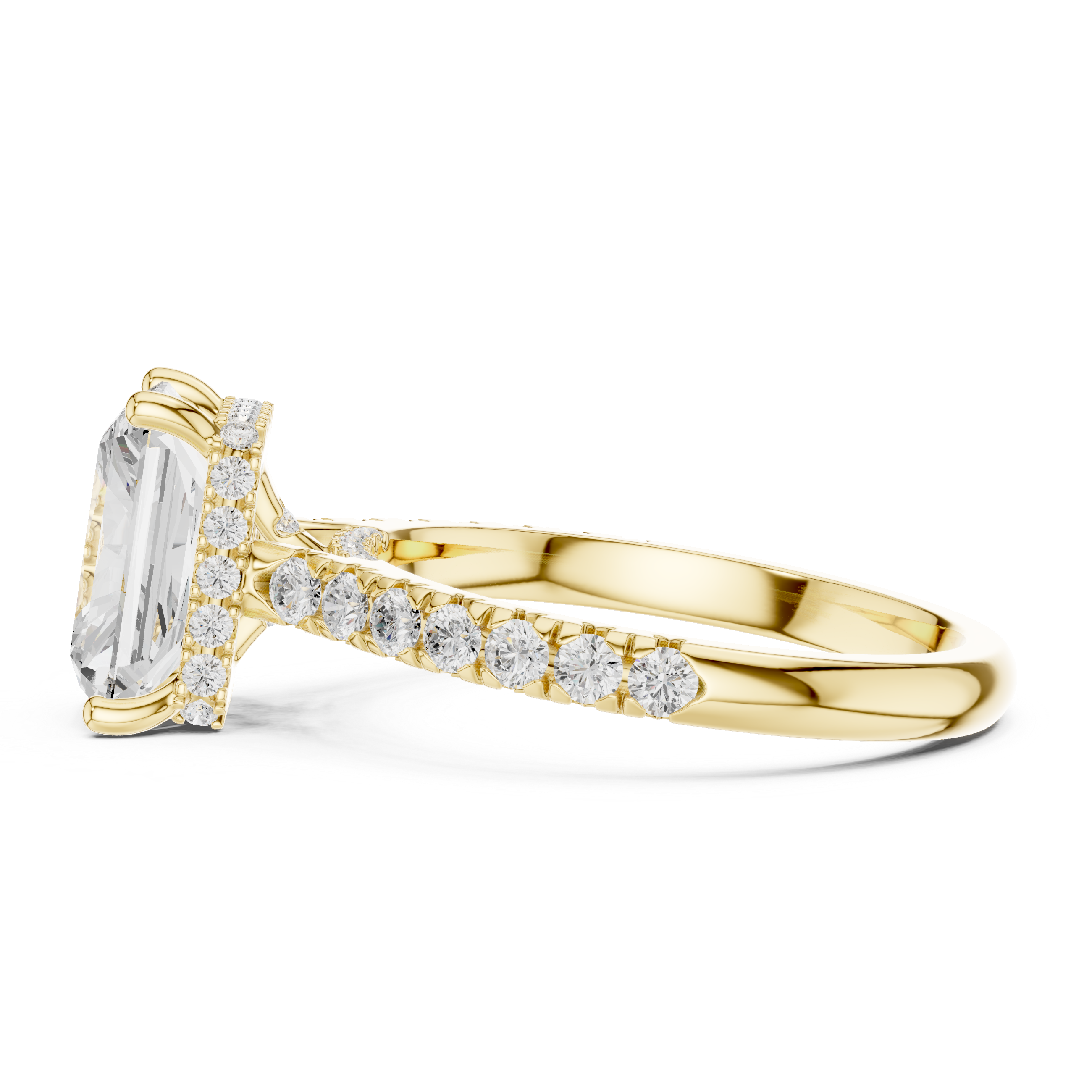 Radiant Cut Solitaire Engagement Ring with Split Shank Pavé Diamond Band