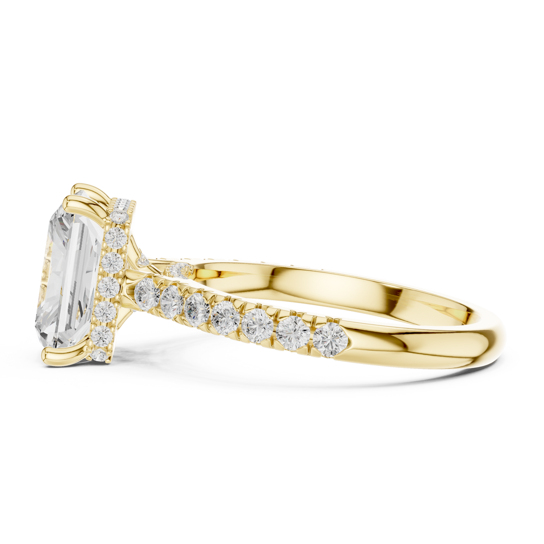Radiant Cut Solitaire Engagement Ring with Split Shank Pavé Diamond Band