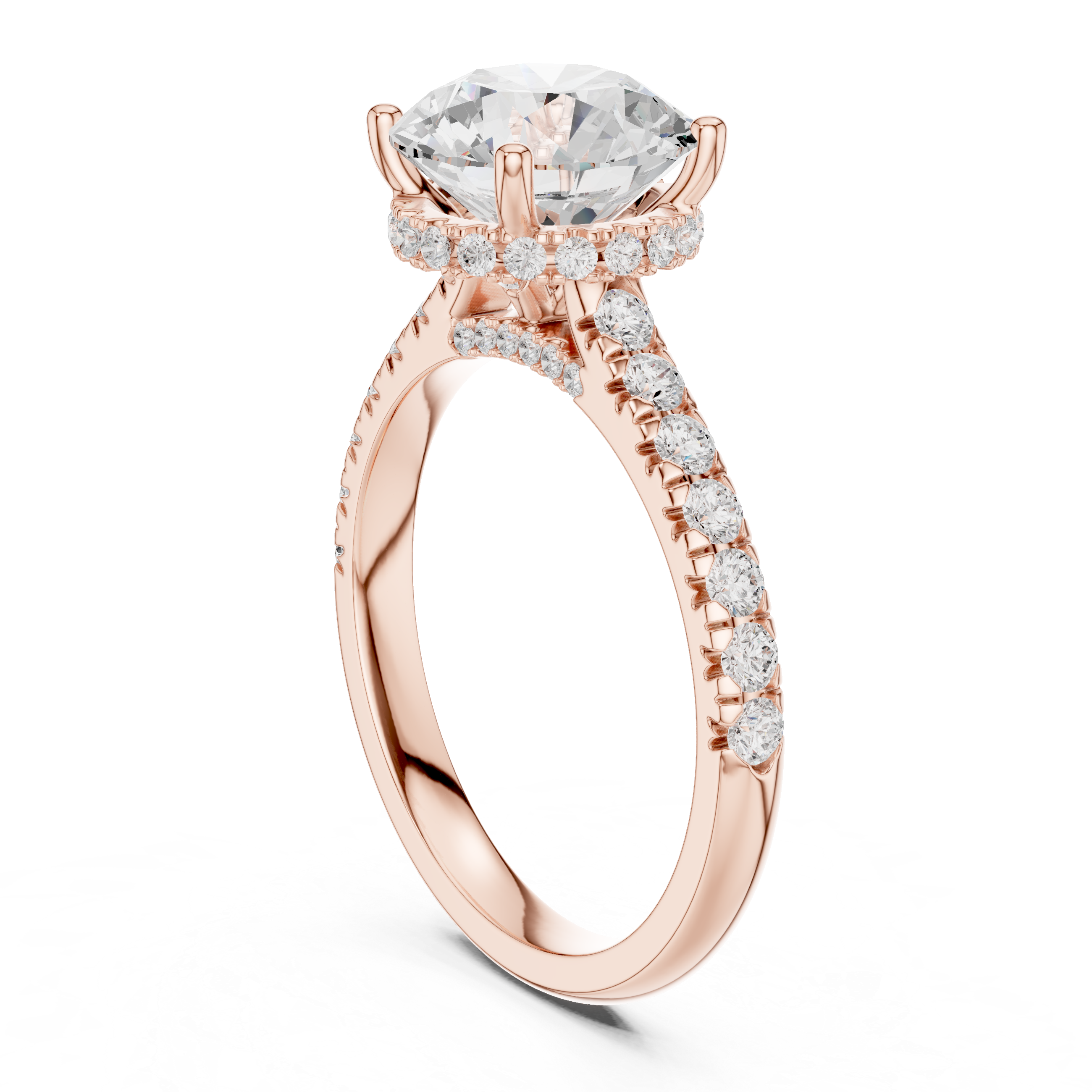 Round Cut Solitaire Engagement Ring with Split Shank Pavé Diamond Band