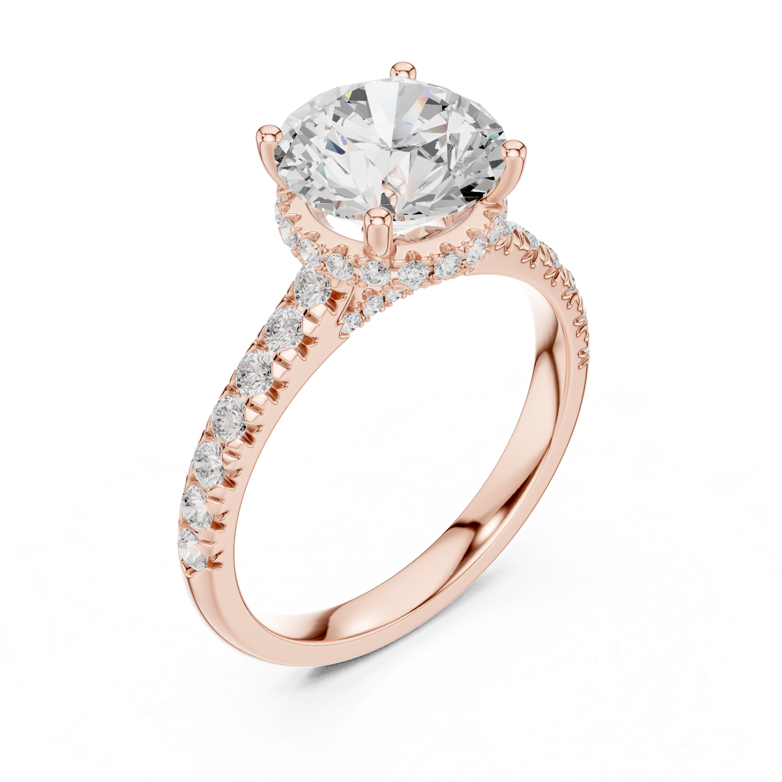 Round Cut Solitaire Engagement Ring with Split Shank Pavé Diamond Band