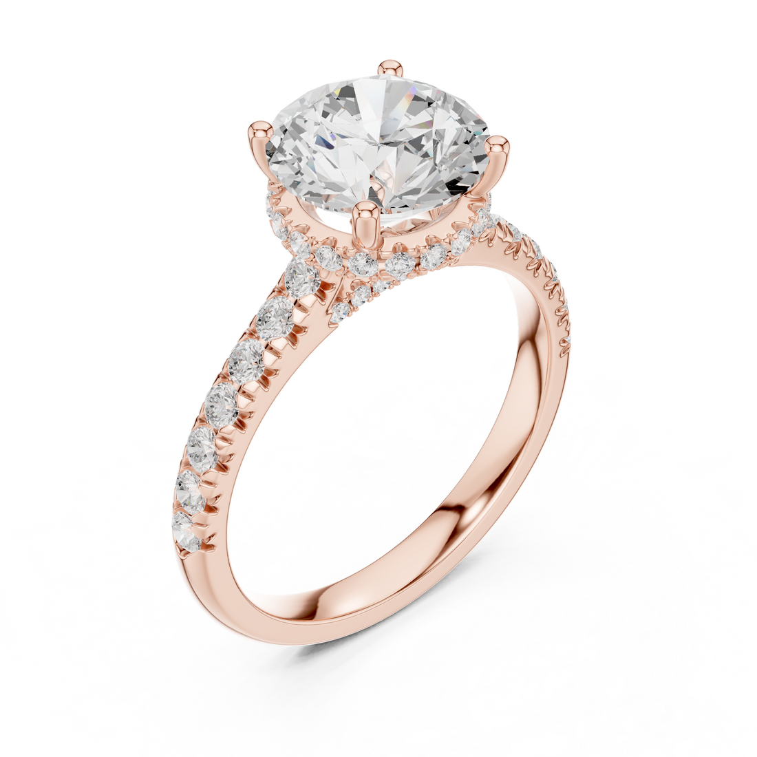 Round Cut Solitaire Engagement Ring with Split Shank Pavé Diamond Band