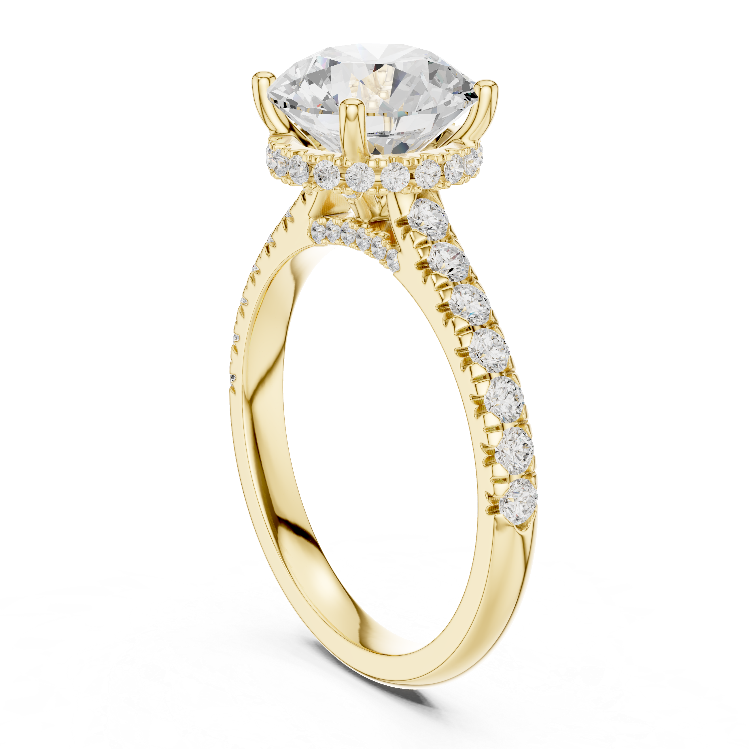 Round Cut Solitaire Engagement Ring with Split Shank Pavé Diamond Band