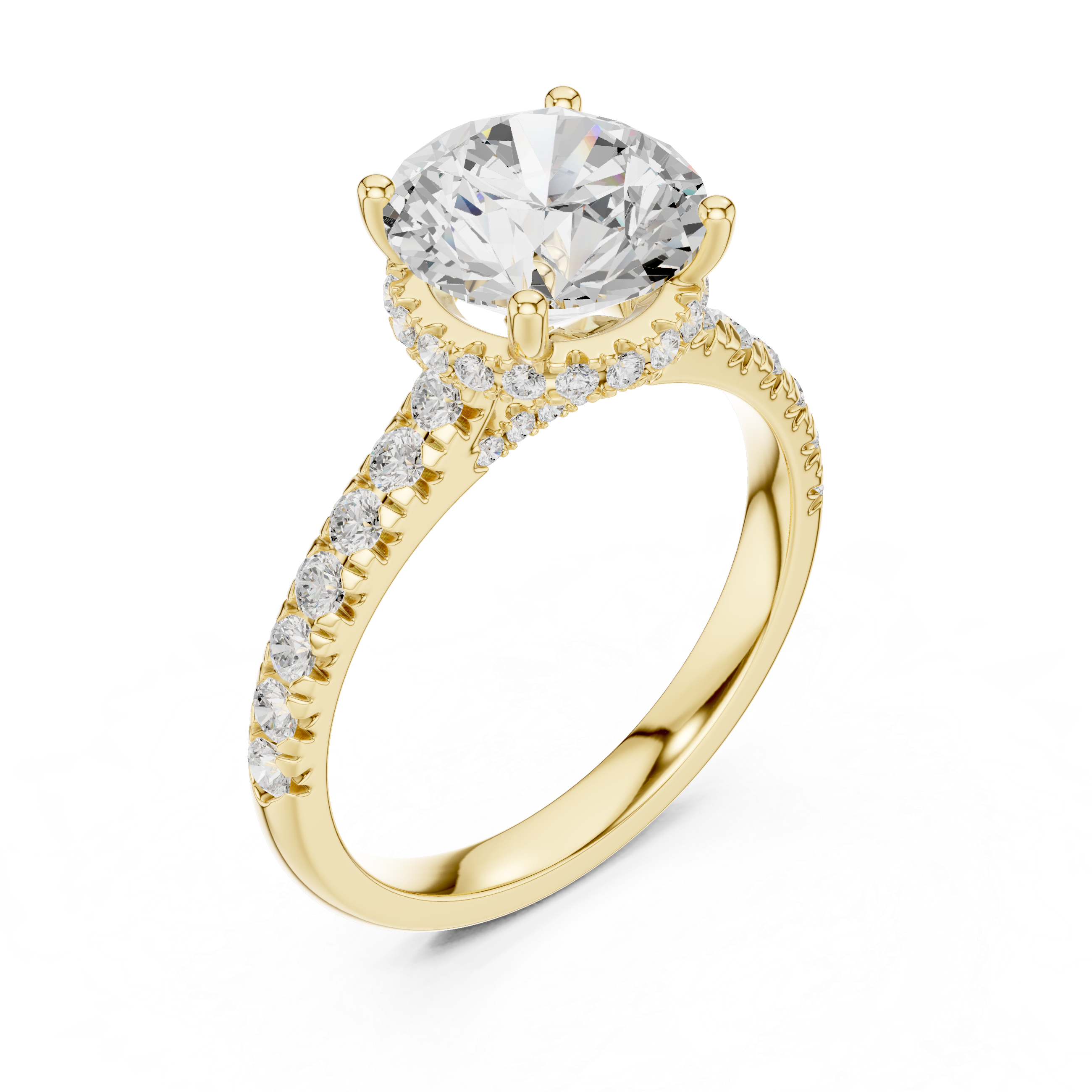Round Cut Solitaire Engagement Ring with Split Shank Pavé Diamond Band