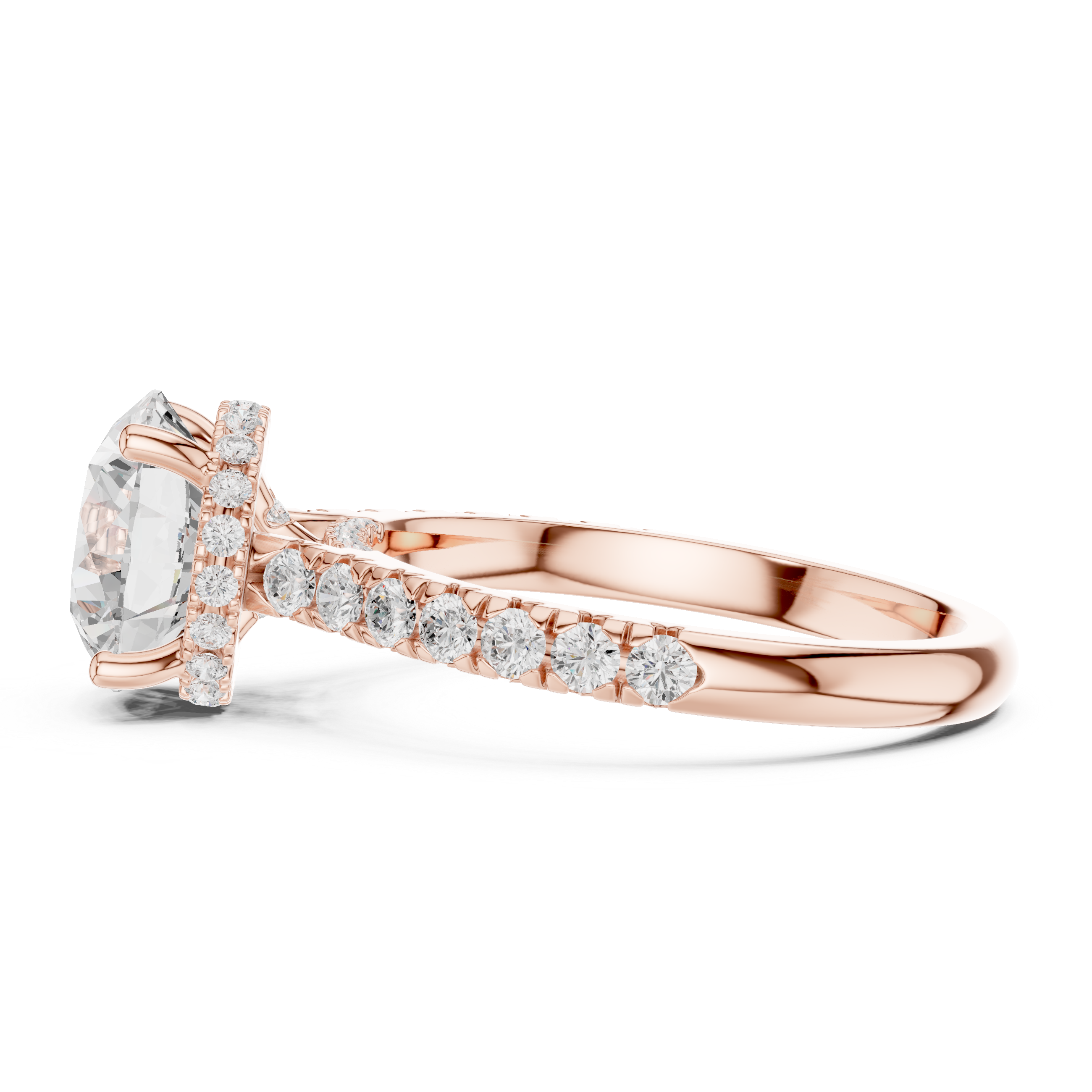 Round Cut Solitaire Engagement Ring with Split Shank Pavé Diamond Band