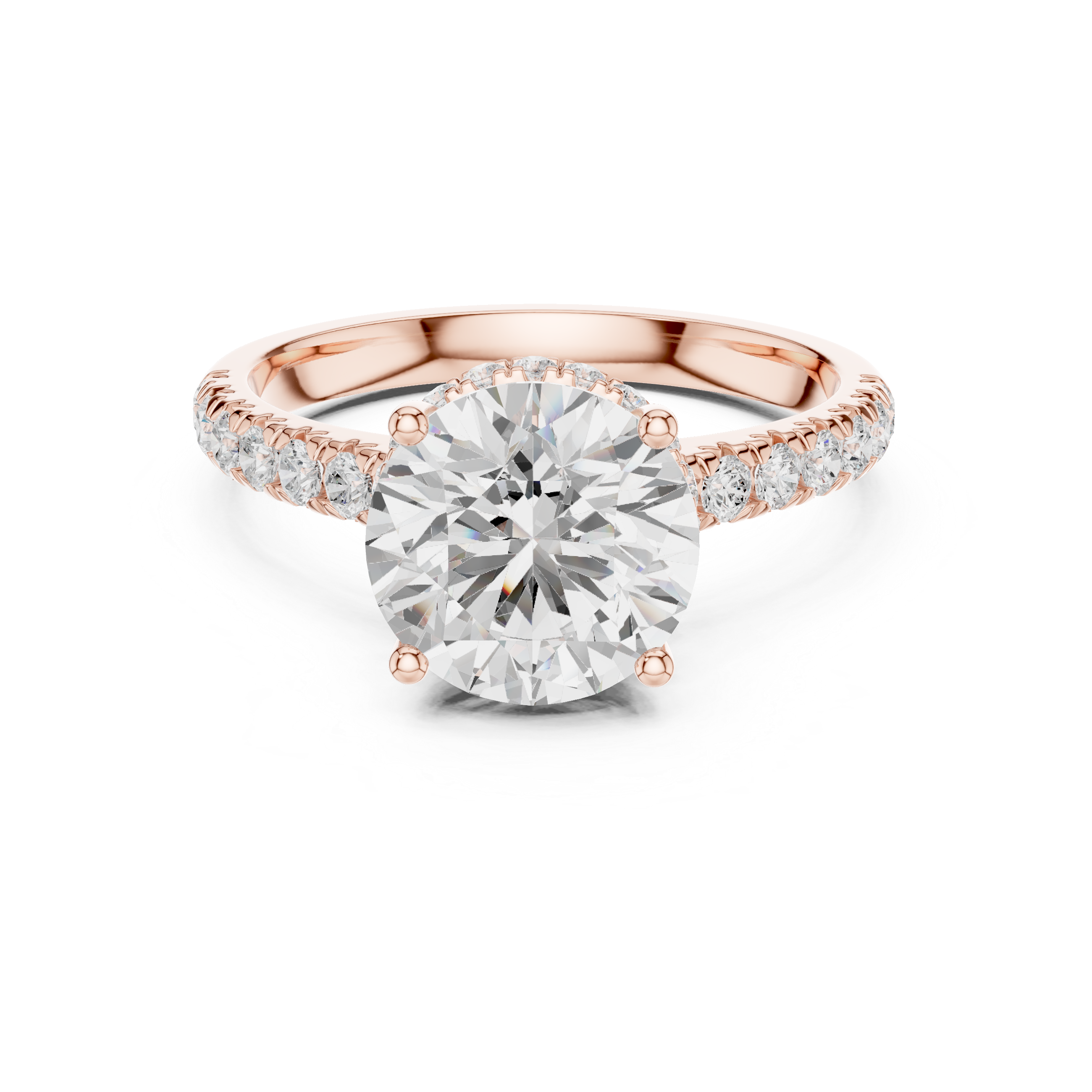 Round Cut Solitaire Engagement Ring with Split Shank Pavé Diamond Band