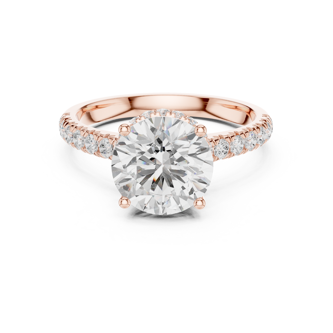 Round Cut Solitaire Engagement Ring with Split Shank Pavé Diamond Band