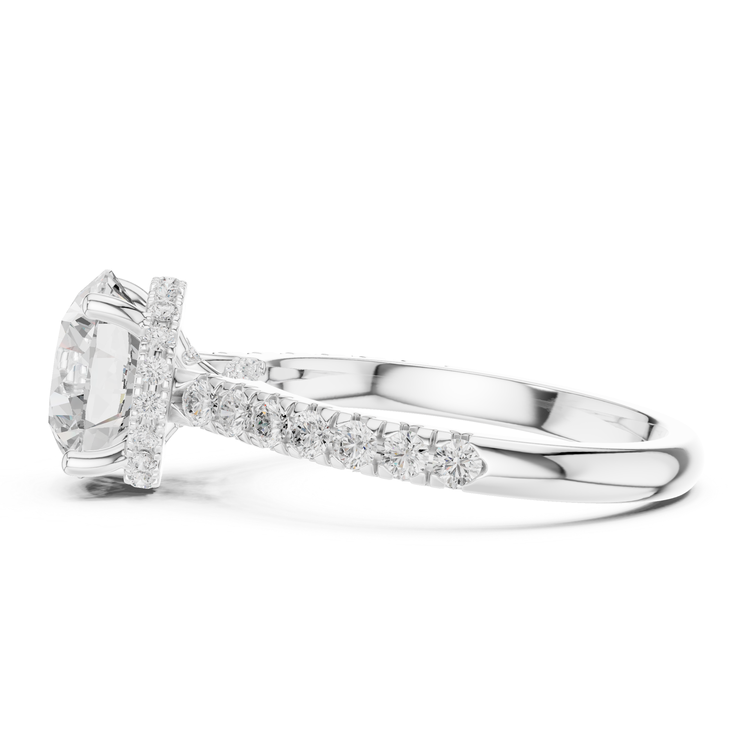 Round Cut Solitaire Engagement Ring with Split Shank Pavé Diamond Band