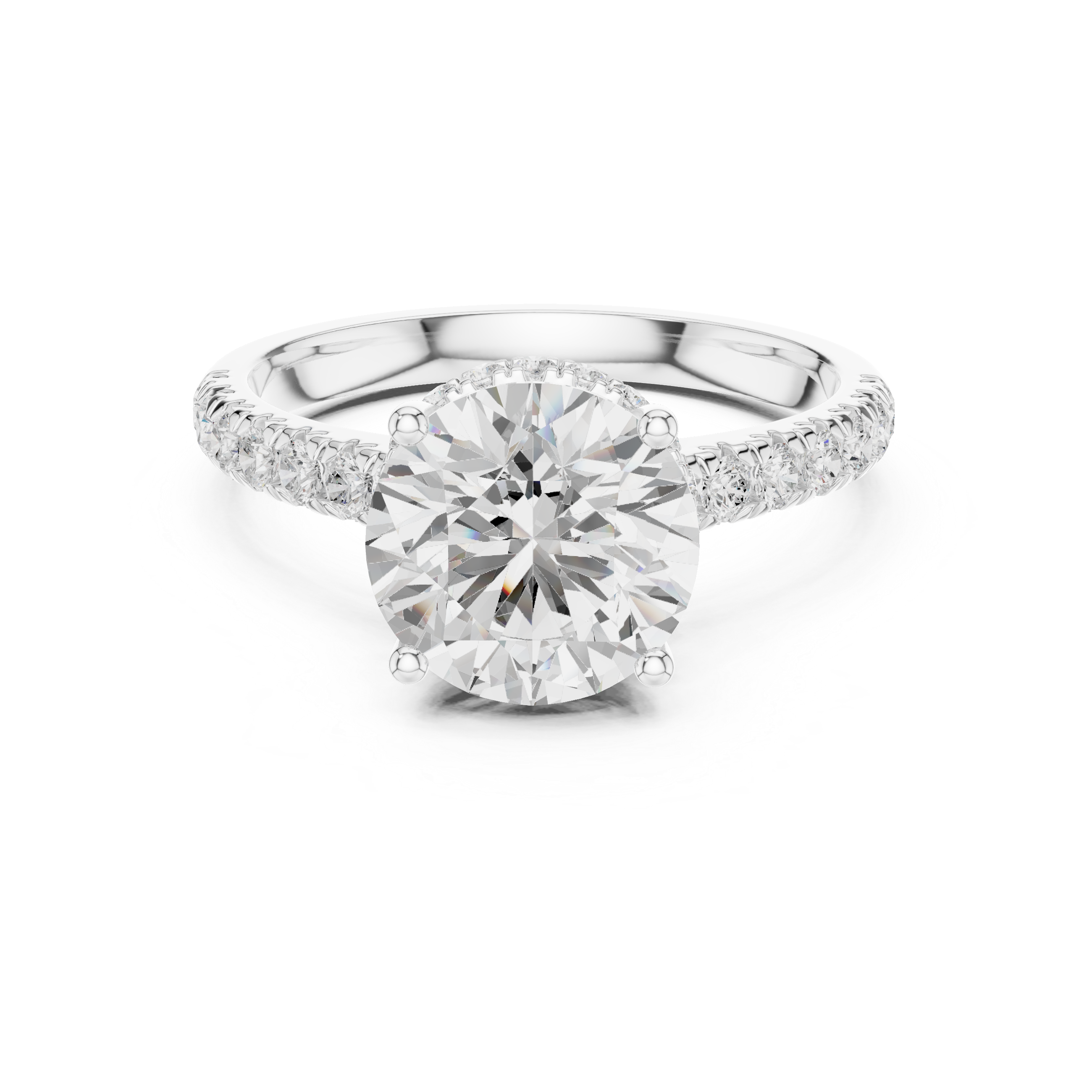 Round Cut Solitaire Engagement Ring with Split Shank Pavé Diamond Band