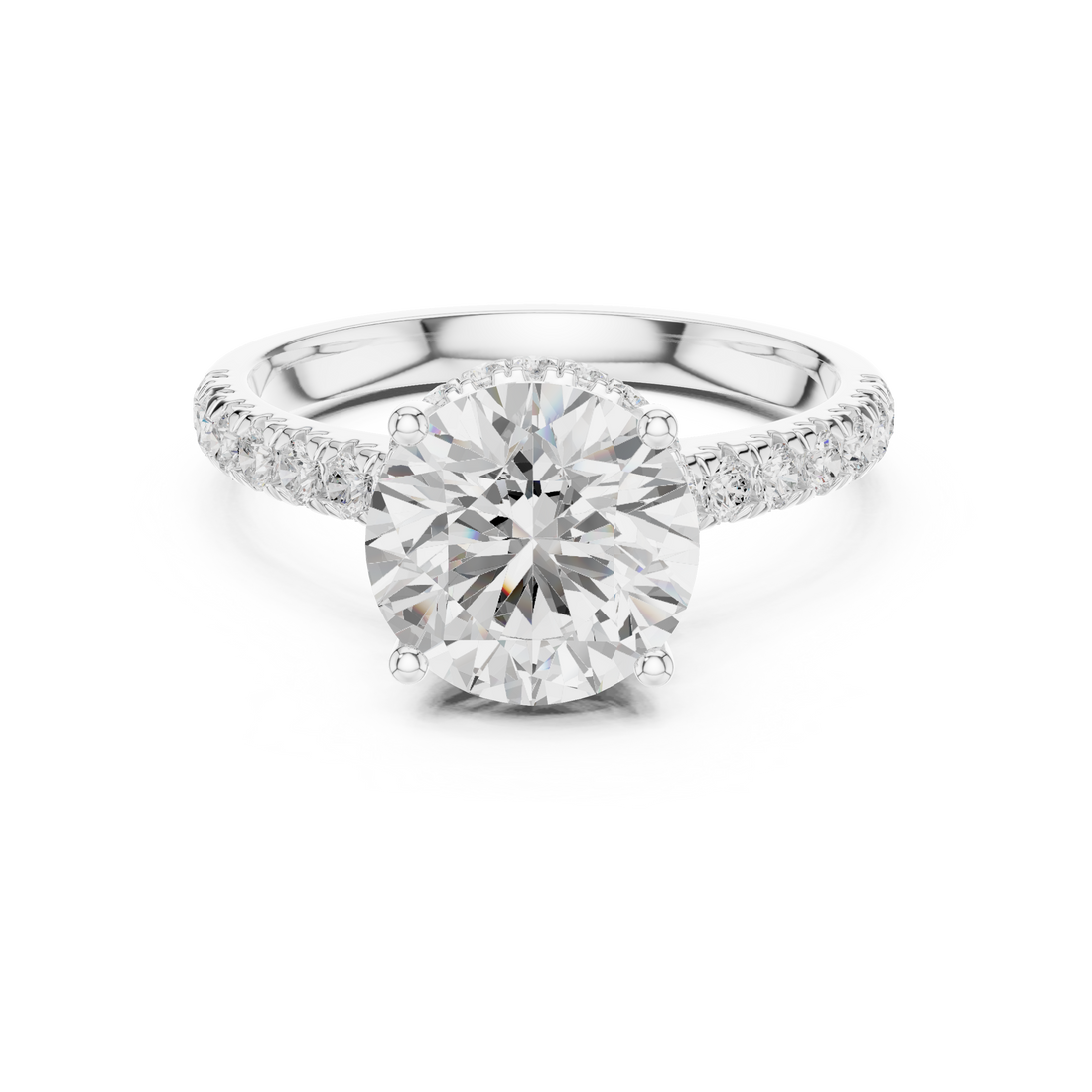 Round Cut Solitaire Engagement Ring with Split Shank Pavé Diamond Band