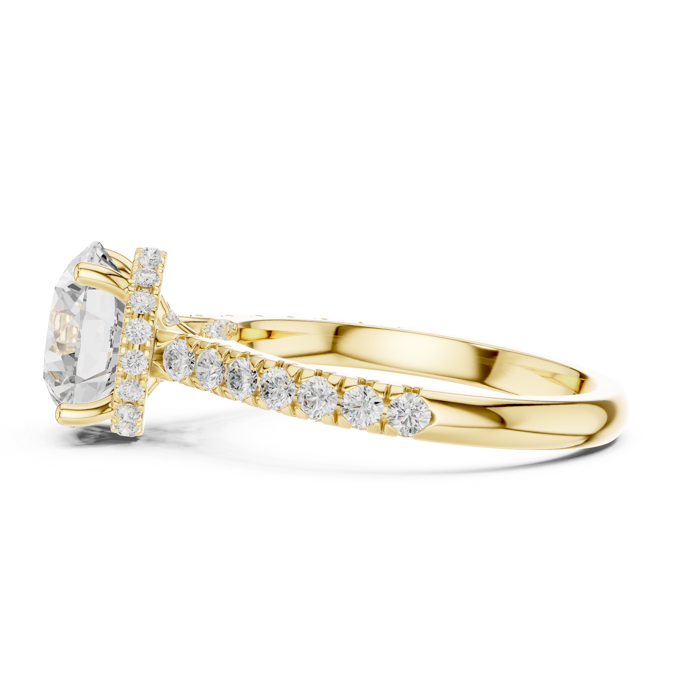 Round Cut Solitaire Engagement Ring with Split Shank Pavé Diamond Band