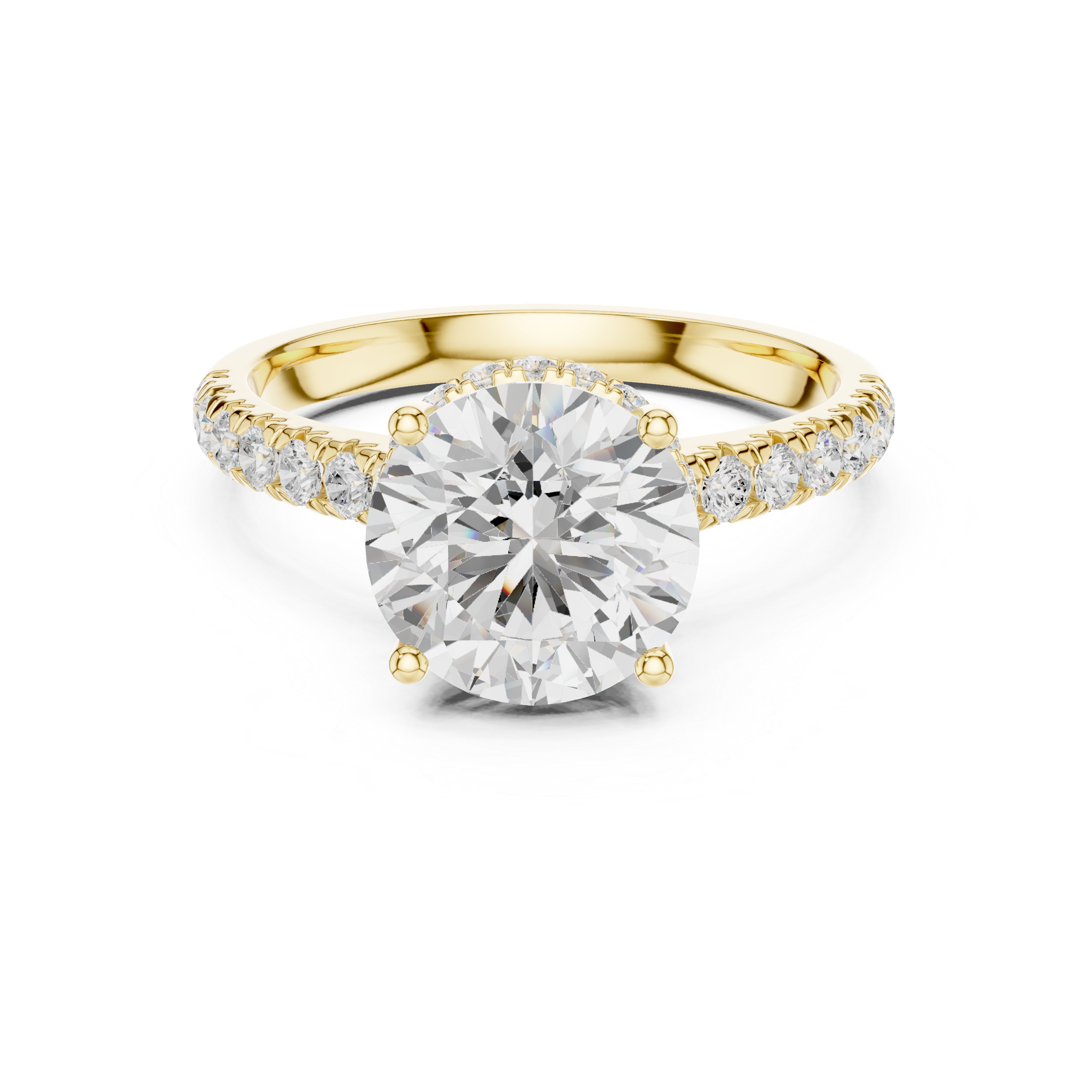 Round Cut Solitaire Engagement Ring with Split Shank Pavé Diamond Band