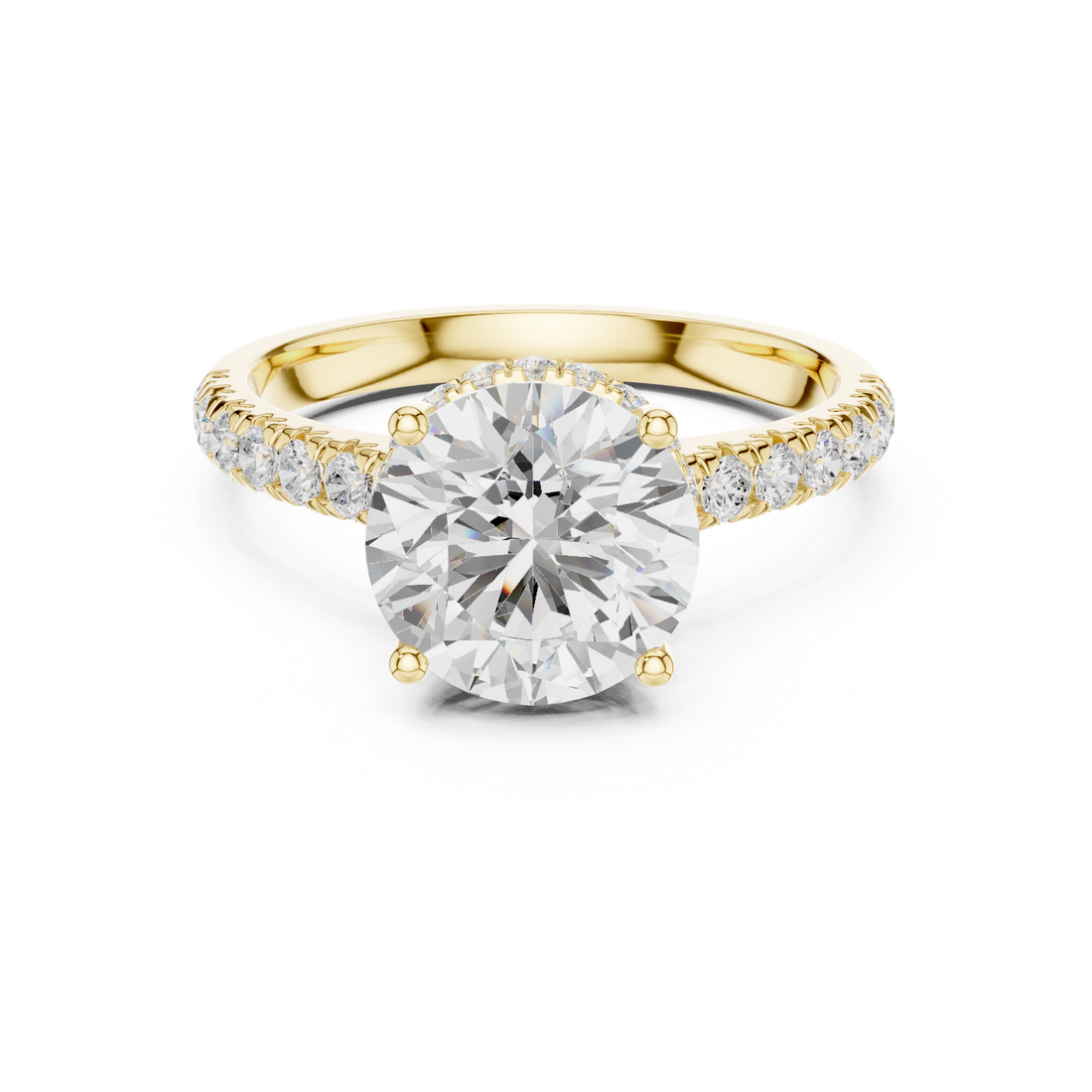 Round Cut Solitaire Engagement Ring with Split Shank Pavé Diamond Band