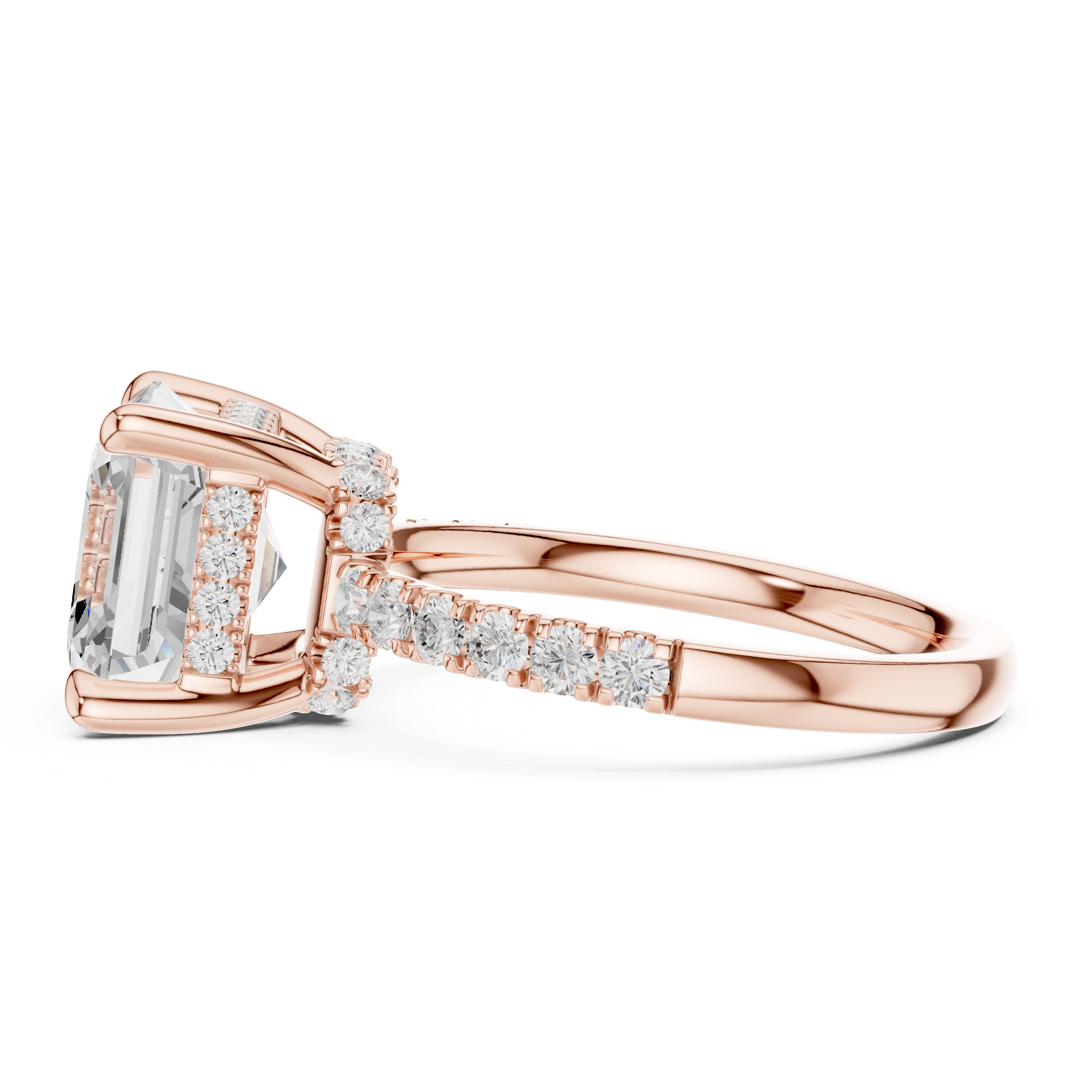 Asscher Cut Solitaire Engagement Ring with Double Hidden Halo and Pavé Diamond Band