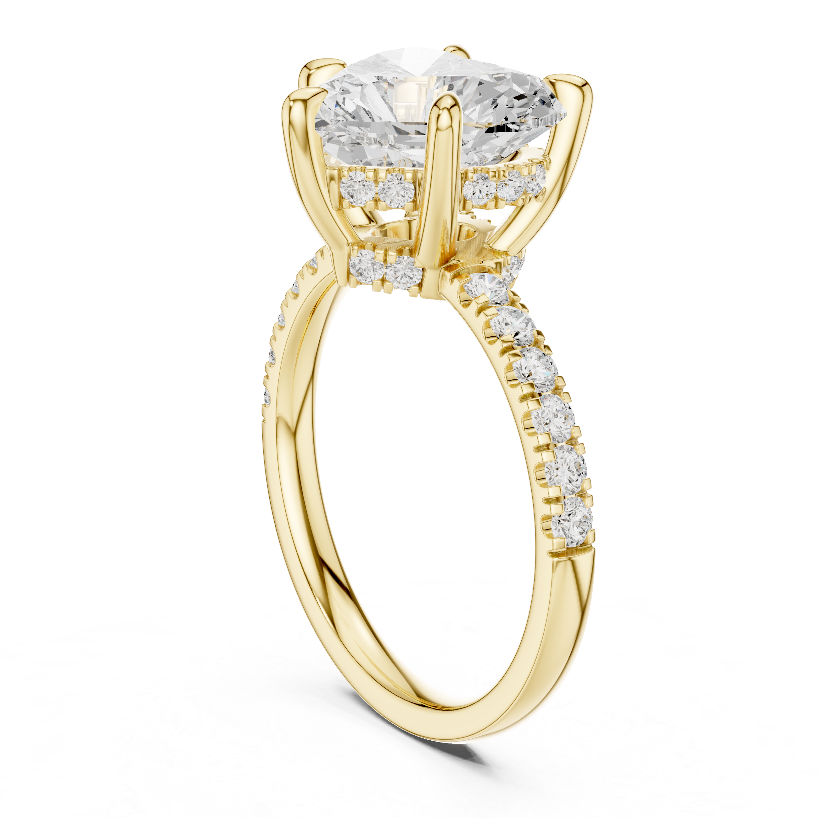 Heart Cut Solitaire Engagement Ring with Double Hidden Halo and Pavé Diamond Band