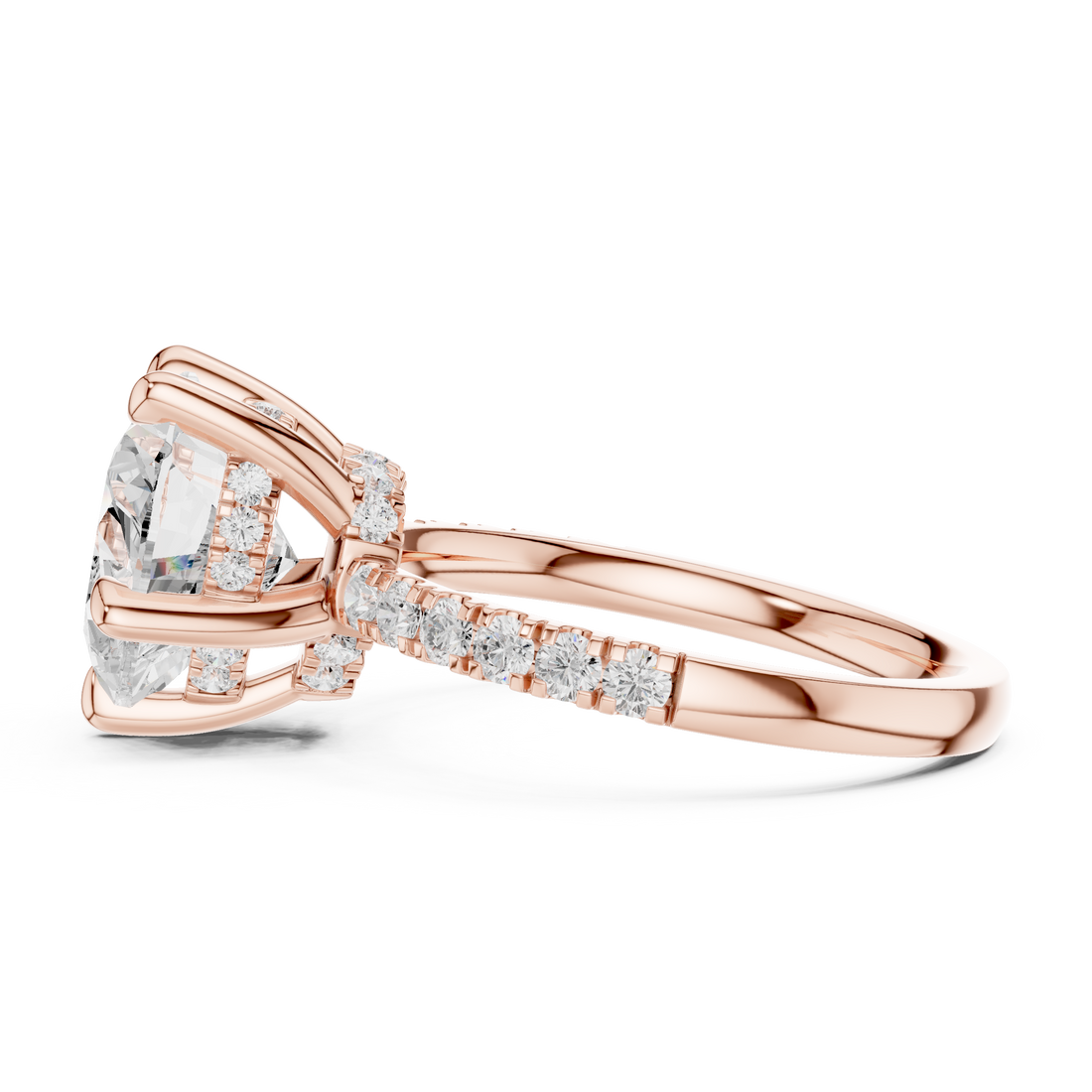 Heart Cut Solitaire Engagement Ring with Double Hidden Halo and Pavé Diamond Band