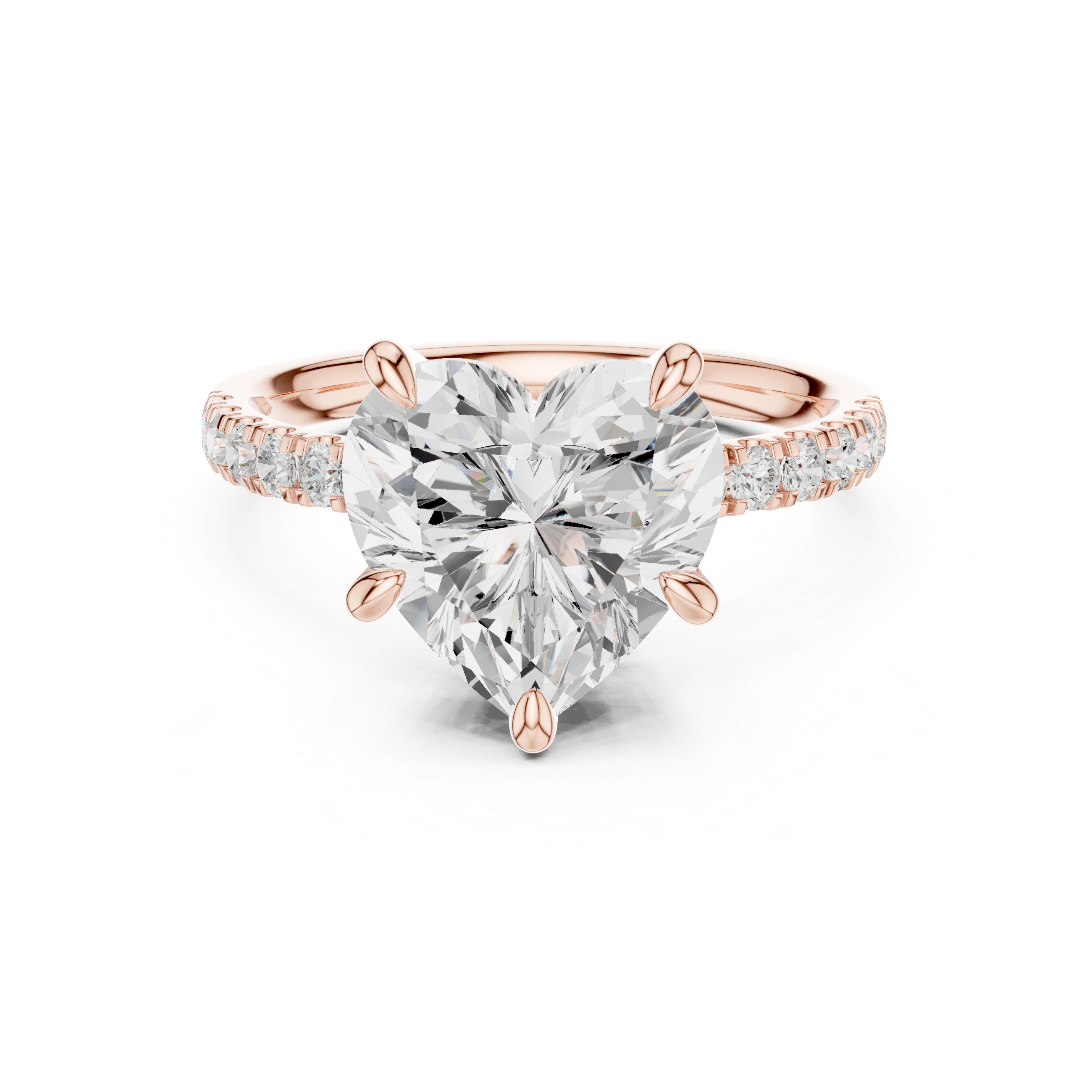 Heart Cut Solitaire Engagement Ring with Double Hidden Halo and Pavé Diamond Band