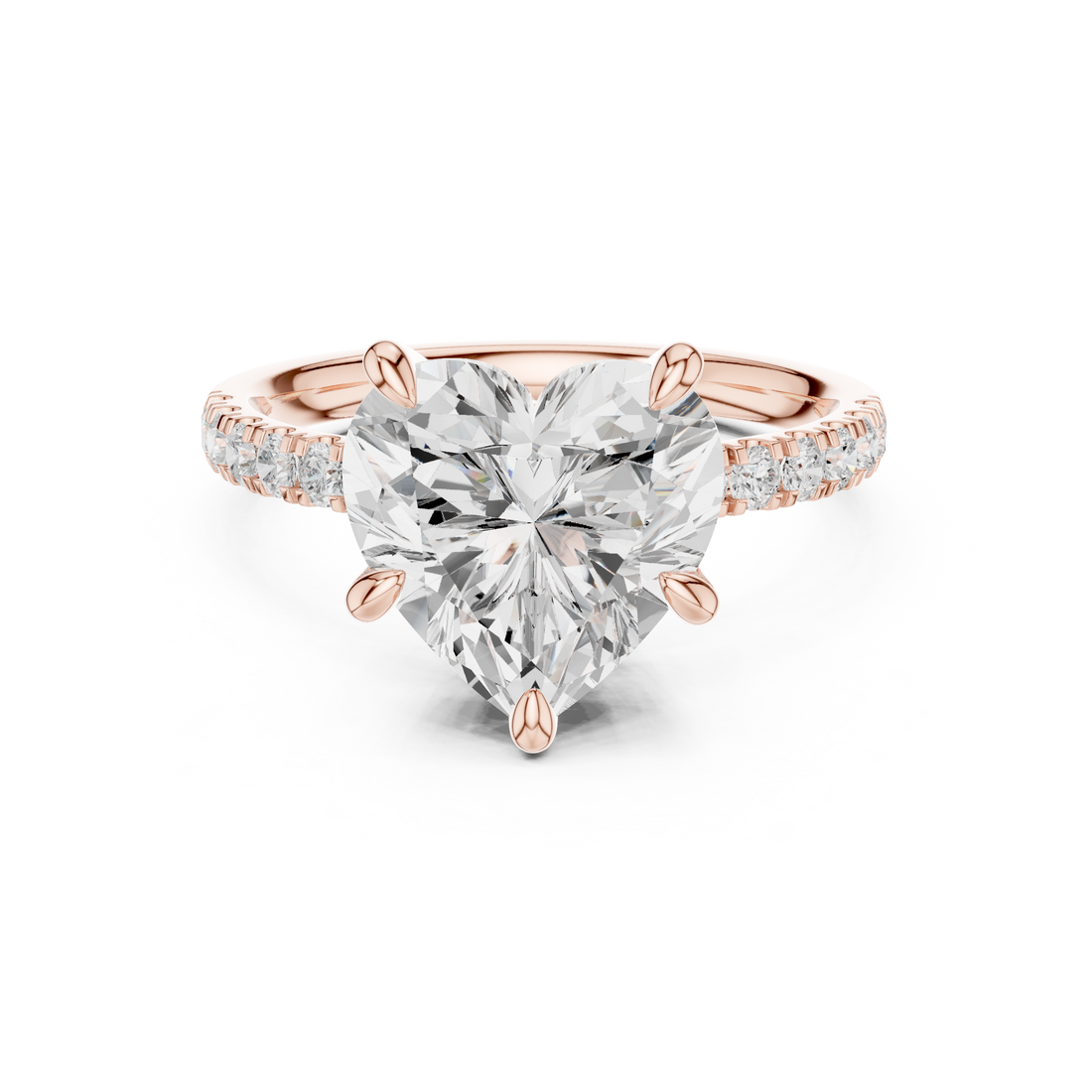 Heart Cut Solitaire Engagement Ring with Double Hidden Halo and Pavé Diamond Band