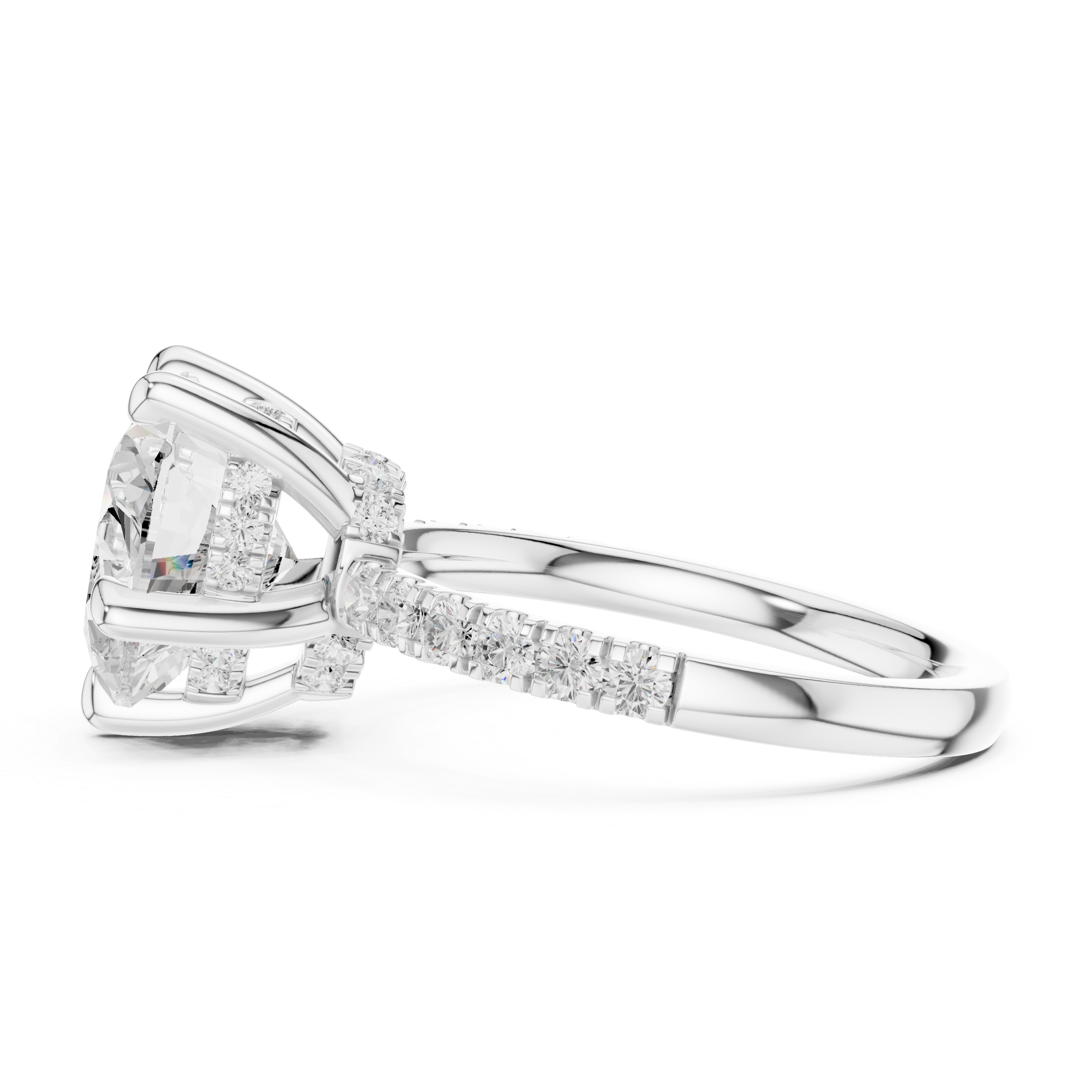 Heart Cut Solitaire Engagement Ring with Double Hidden Halo and Pavé Diamond Band