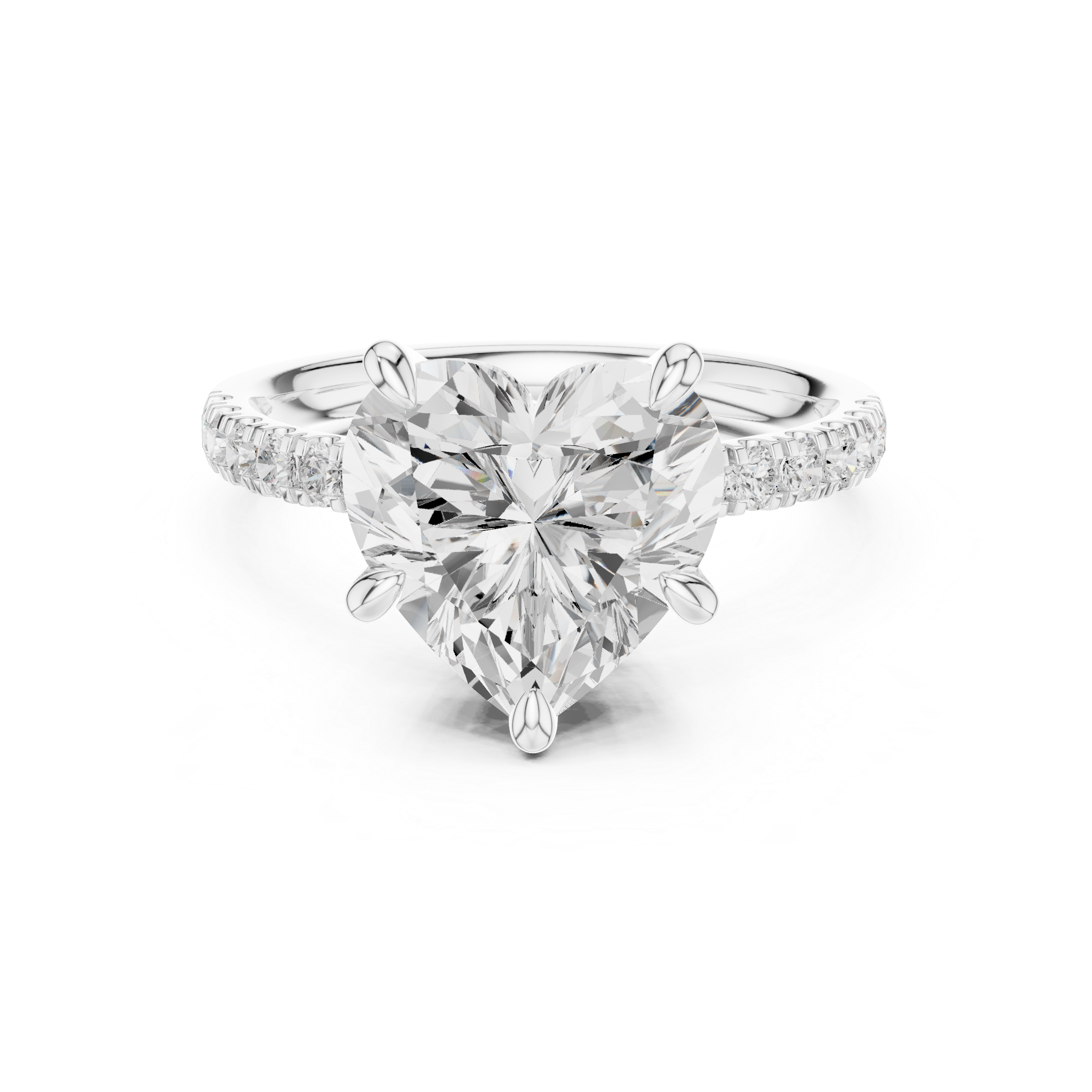 Heart Cut Solitaire Engagement Ring with Double Hidden Halo and Pavé Diamond Band