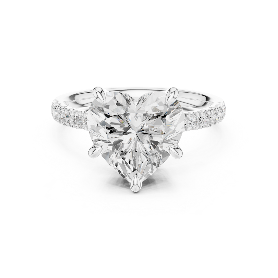 Heart Cut Solitaire Engagement Ring with Double Hidden Halo and Pavé Diamond Band