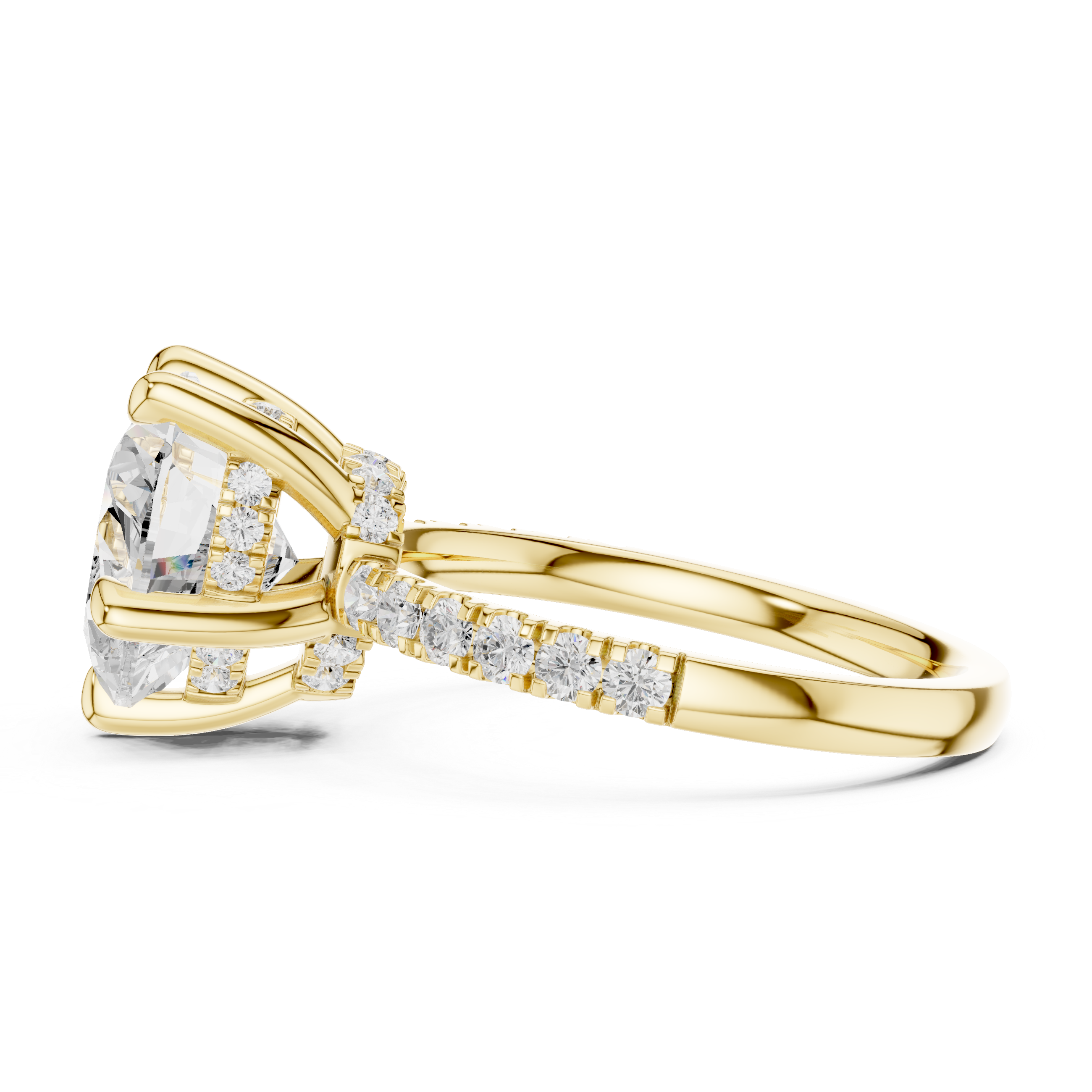 Heart Cut Solitaire Engagement Ring with Double Hidden Halo and Pavé Diamond Band