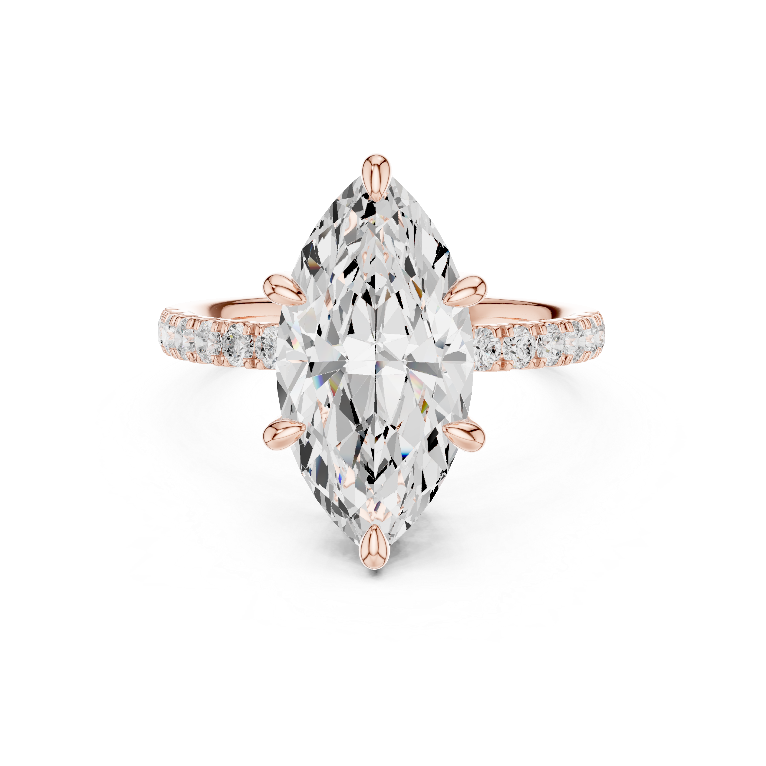 Marquise Cut Solitaire Engagement Ring with Double Hidden Halo and Pavé Diamond Band