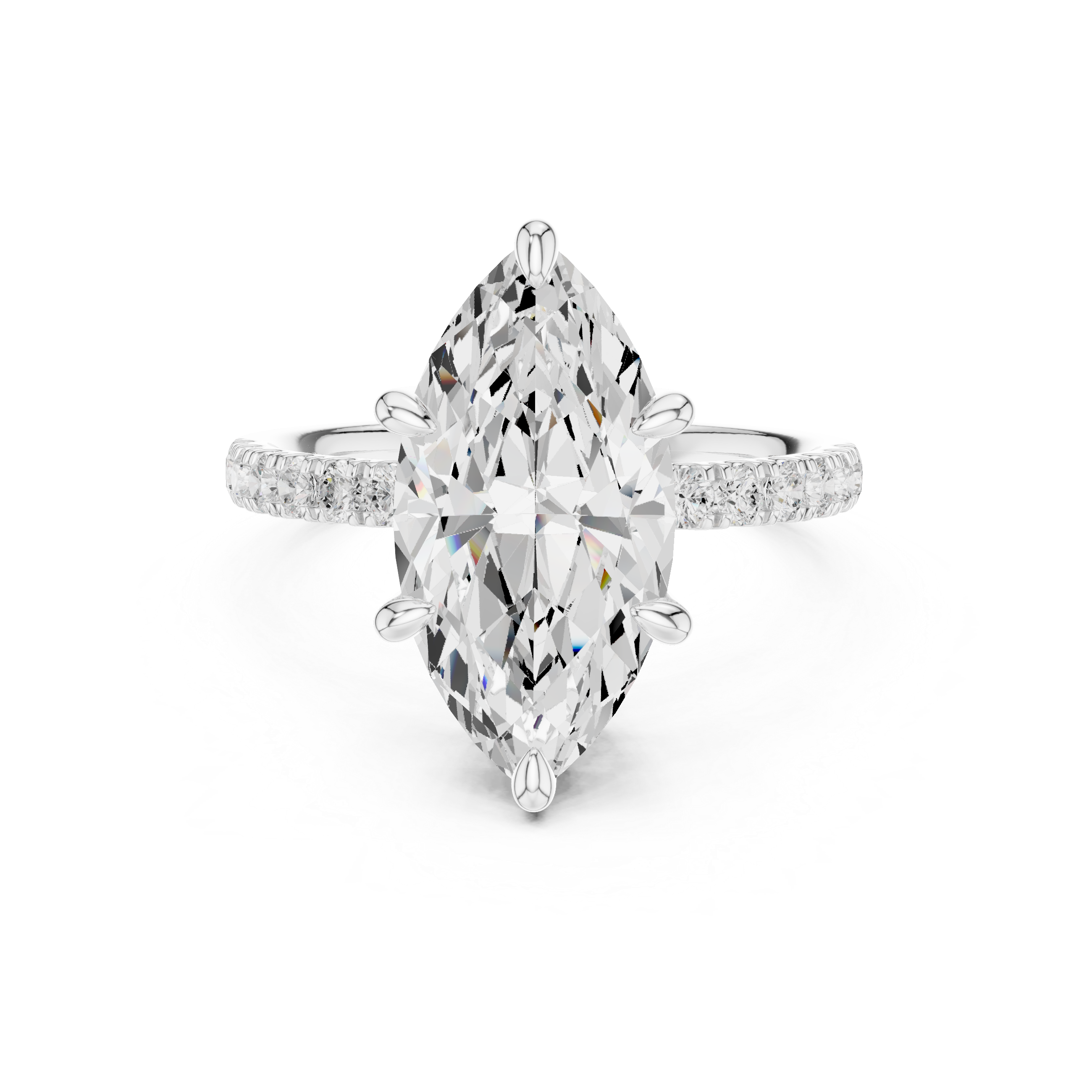 Marquise Cut Solitaire Engagement Ring with Double Hidden Halo and Pavé Diamond Band