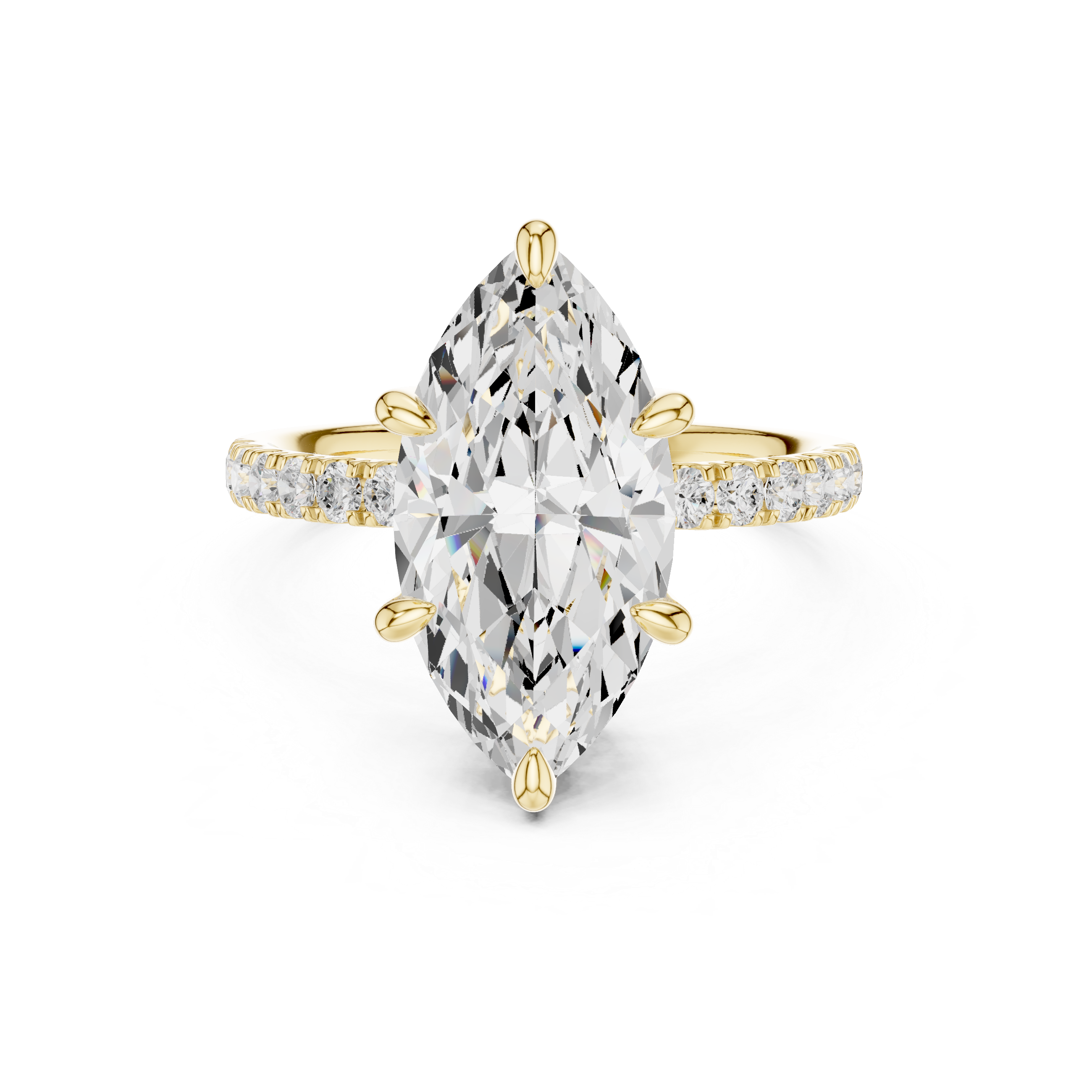 Marquise Cut Solitaire Engagement Ring with Double Hidden Halo and Pavé Diamond Band