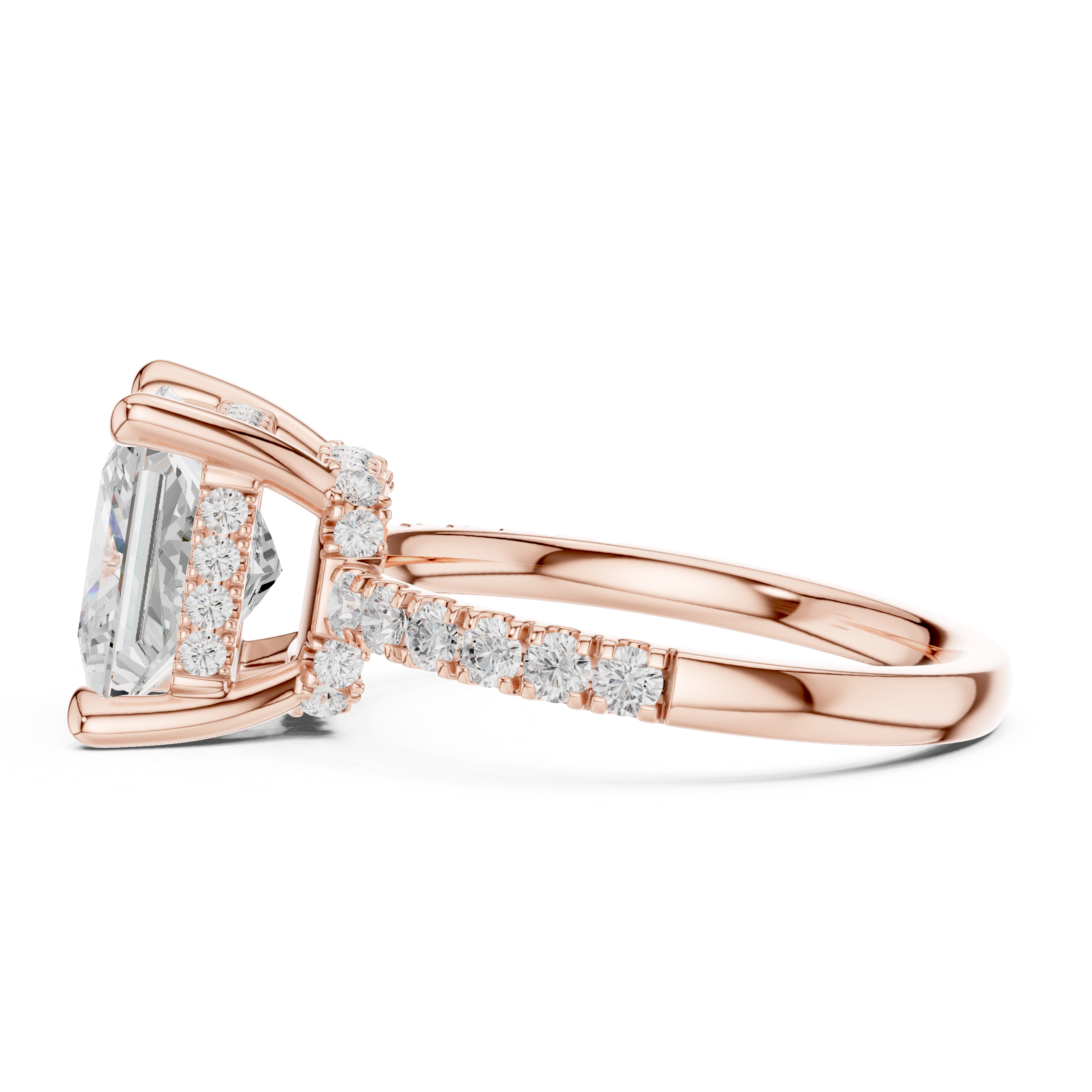 Princess Cut Solitaire Engagement Ring with Double Hidden Halo and Pavé Diamond Band