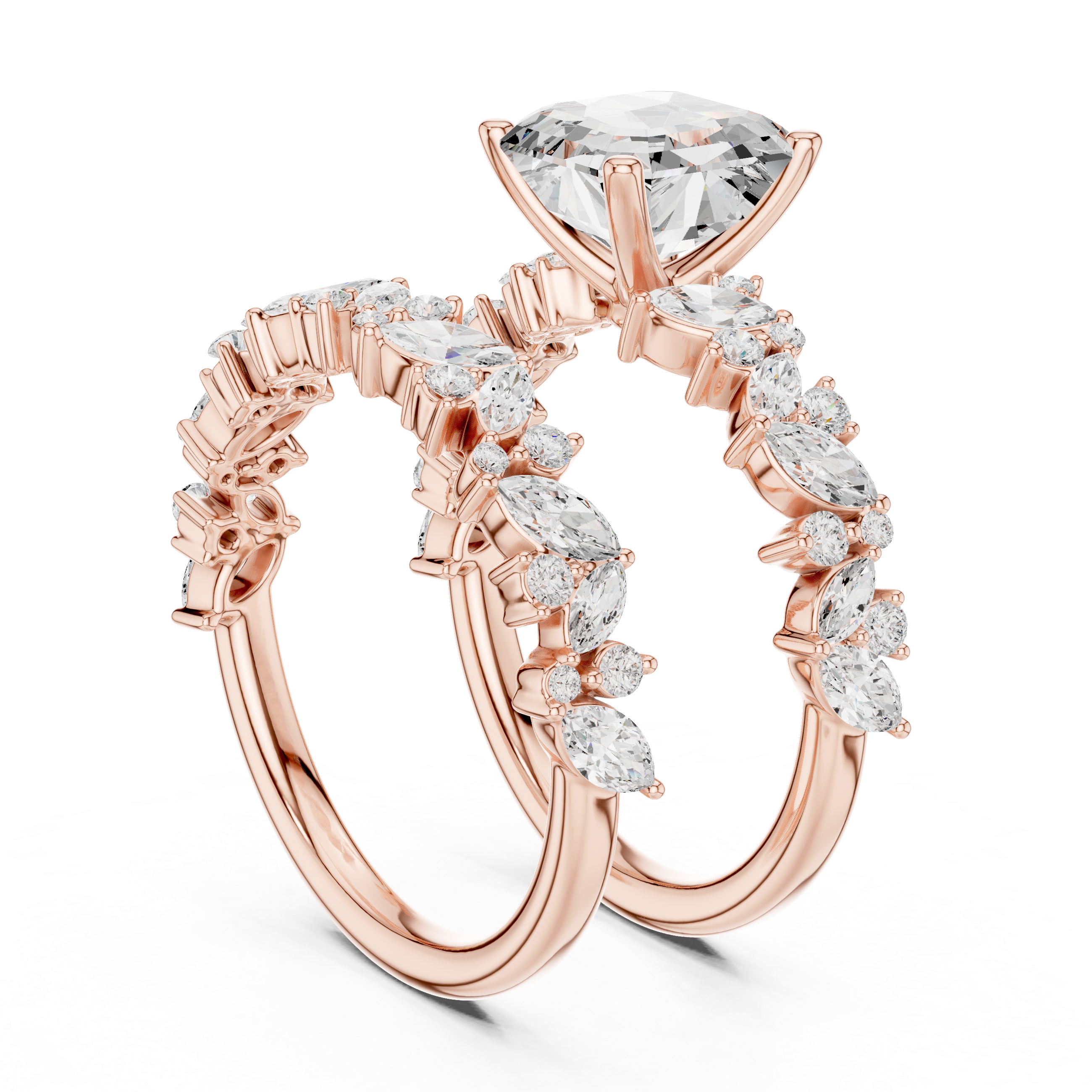 Asscher Cut Solitaire Engagement Ring with Floral Diamond Ring Enhancer