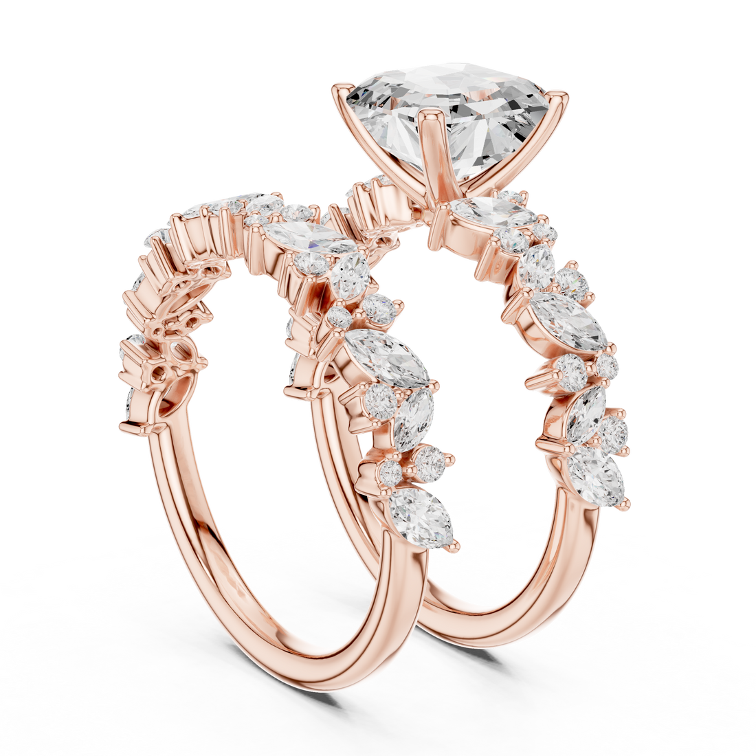 Asscher Cut Solitaire Engagement Ring with Floral Diamond Ring Enhancer
